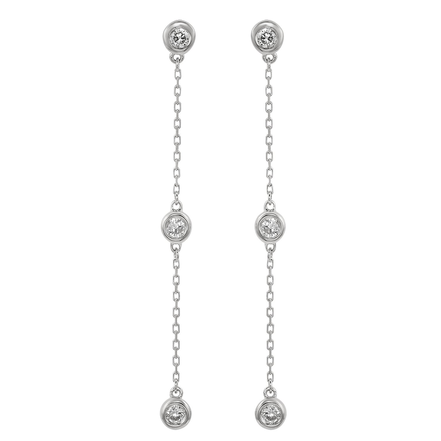 Suzy Levian White Gold 4/5 CTTW Diamond Station Dangle Earrings