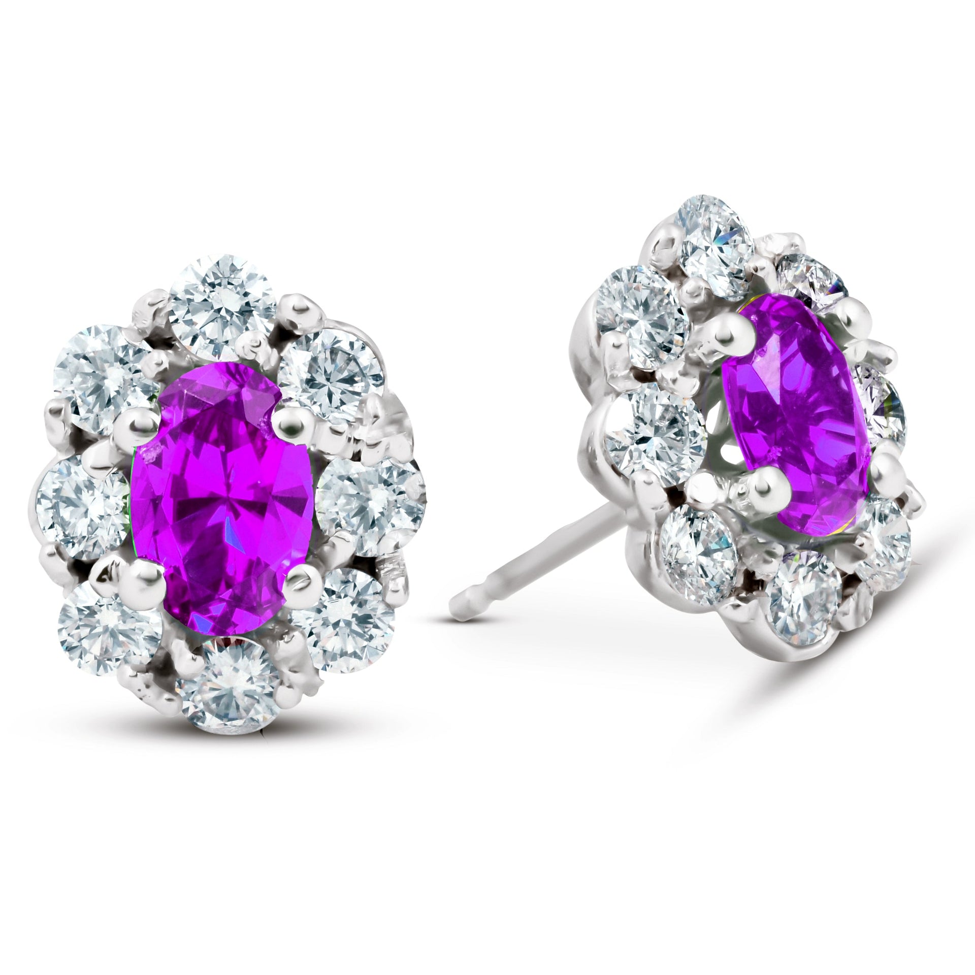 3 Ct Amethyst & Diamond Halo Studs 14k White Gold