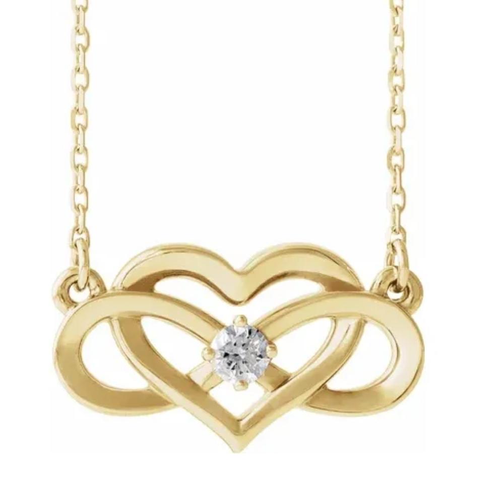 14k Yellow Gold Solitaire Heart Shaped Infinity Pendant 18' Necklace