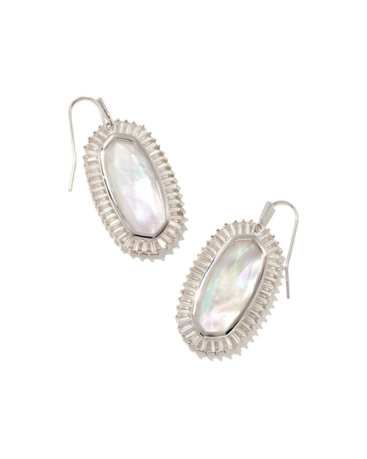 Baguette Elle Drop Earrings In Rhodium Ivory Mix