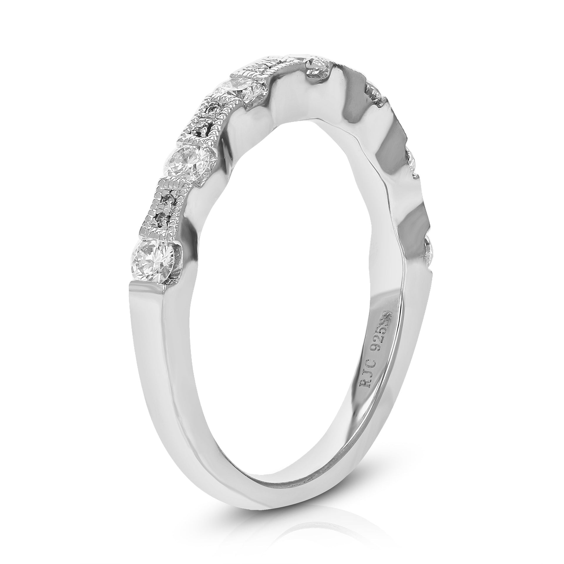 1/2 cttw Round Cut Lab Grown Diamond Wedding Band 19 Stones .925 Sterling Silver Prong Set