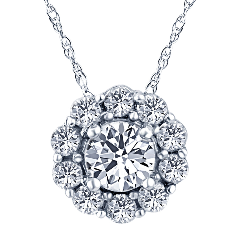 1ct Diamond Halo Pendant 14K White Gold
