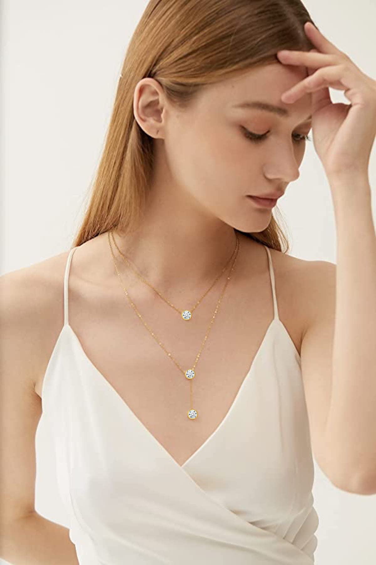 18k Gold Plated Cz Double Layer Necklace