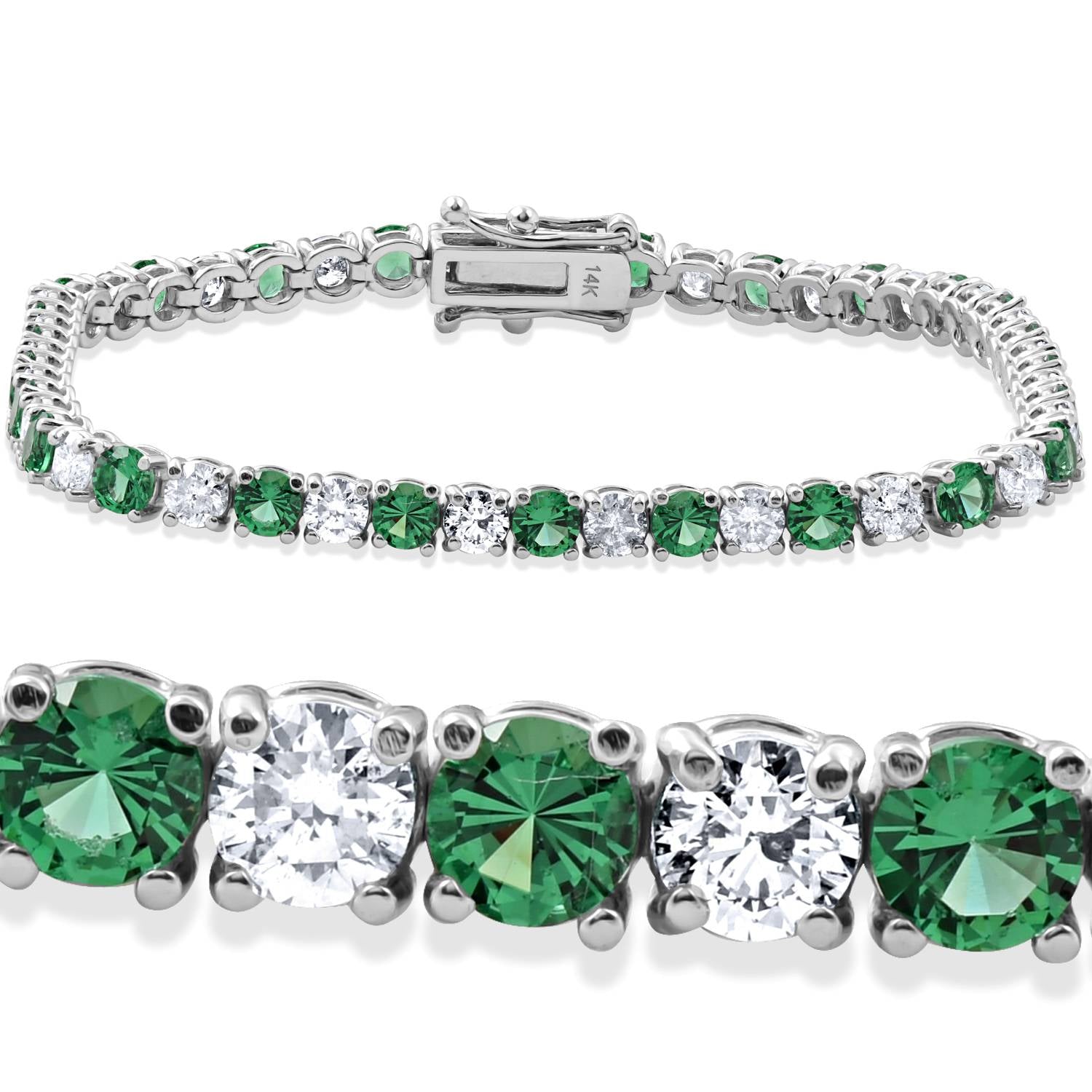 8 ct Emerald & Diamond Tennis Bracelet 14K White Gold 7'