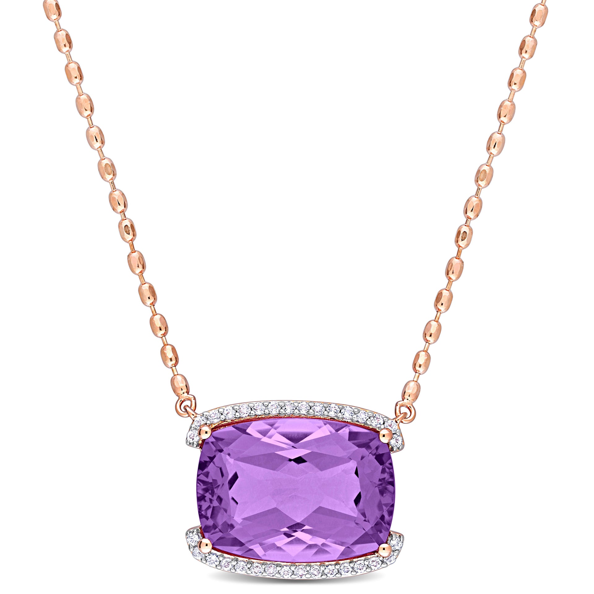 Mimi & Max Womens 16 5/8ct TGW Cushion-cut Rose de France and White Topaz Halo Pendant with Chain in Rose Plated Silver