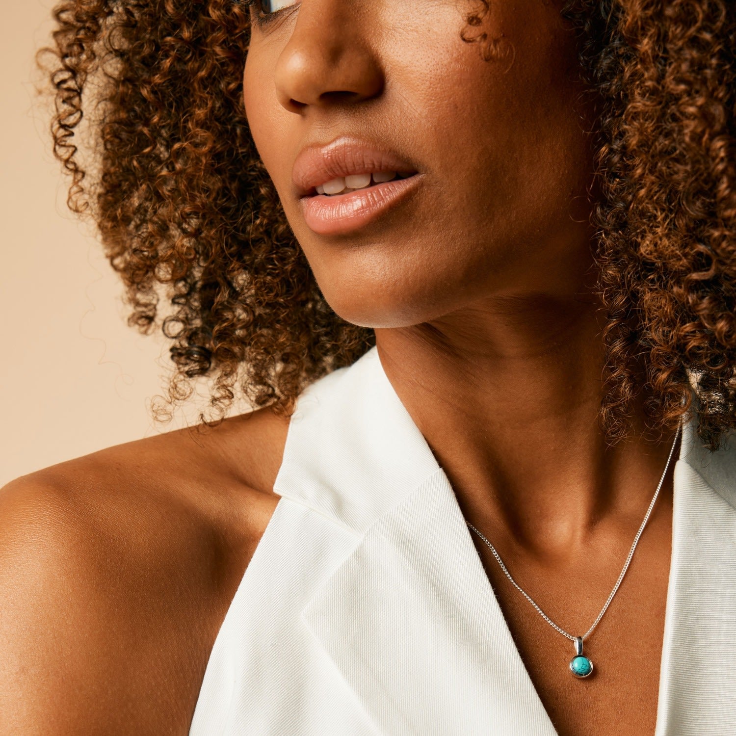 December Birthstone Charm Silver Necklace - Turquoise