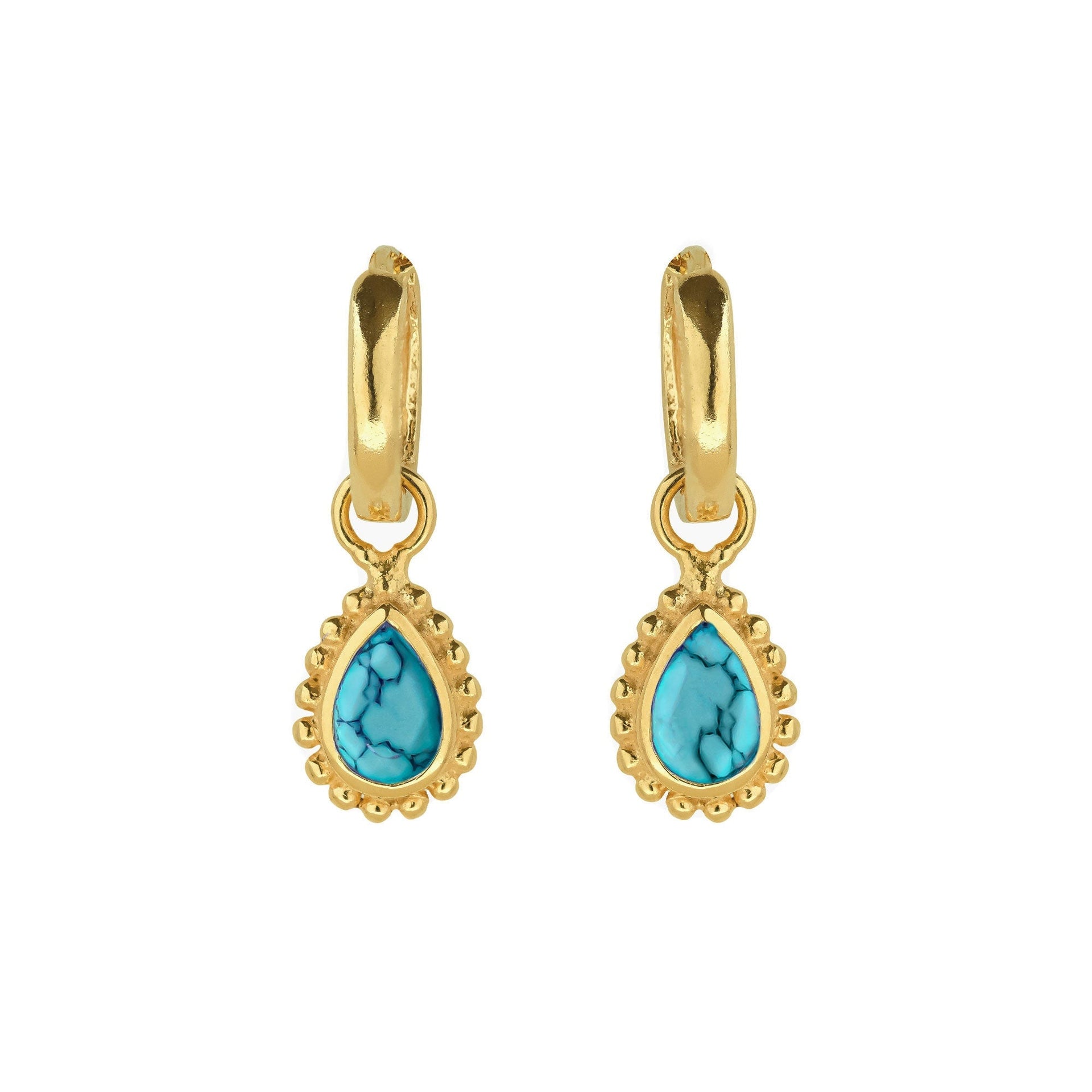 December Birthstone Gold Huggie Hoops - Turquoise