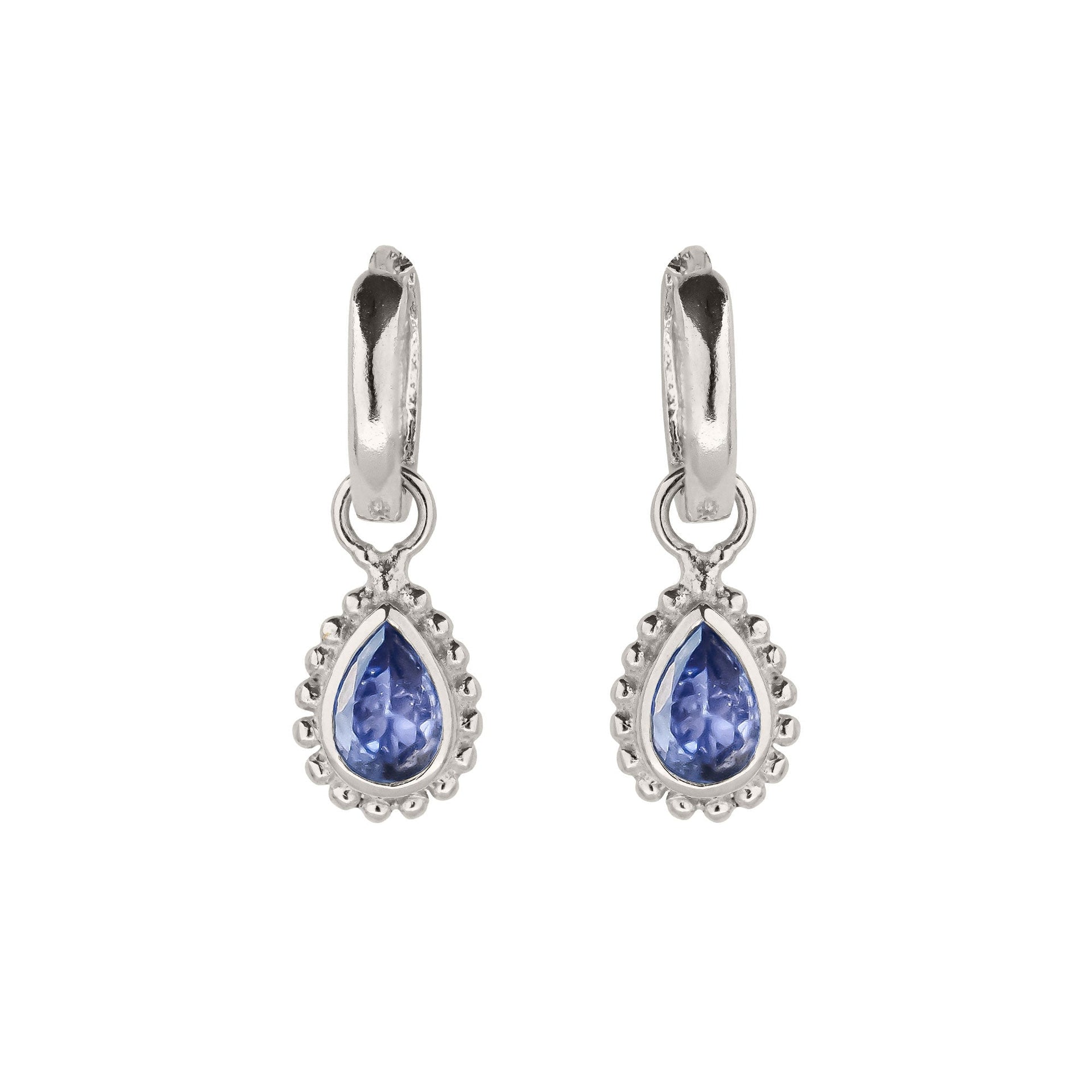 December Birthstone Sterling Silver Huggie Hoops - Tanzanite