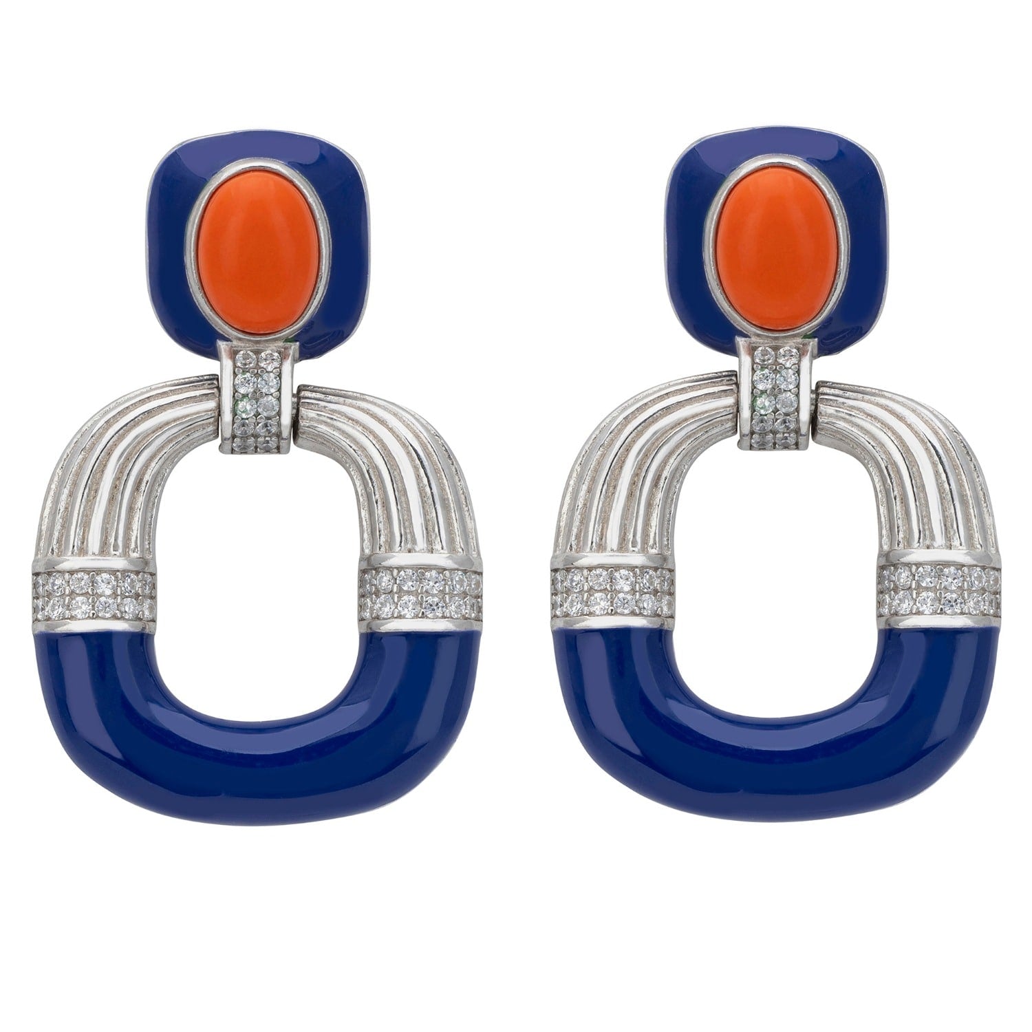 Deco Darling Drop Earrings Blue Enamel Silver