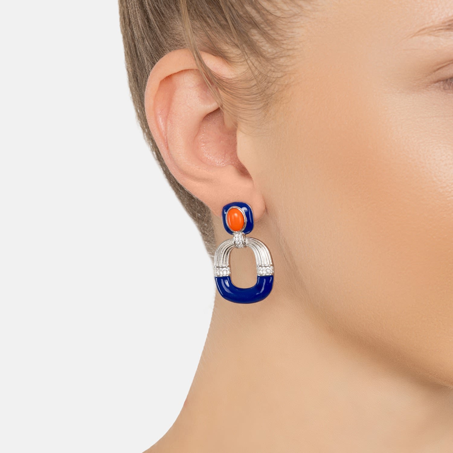 Deco Darling Drop Earrings Blue Enamel Silver