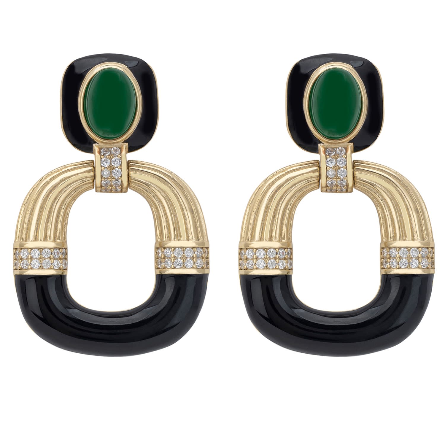Deco Darling Drop Earrings Green Enamel Gold