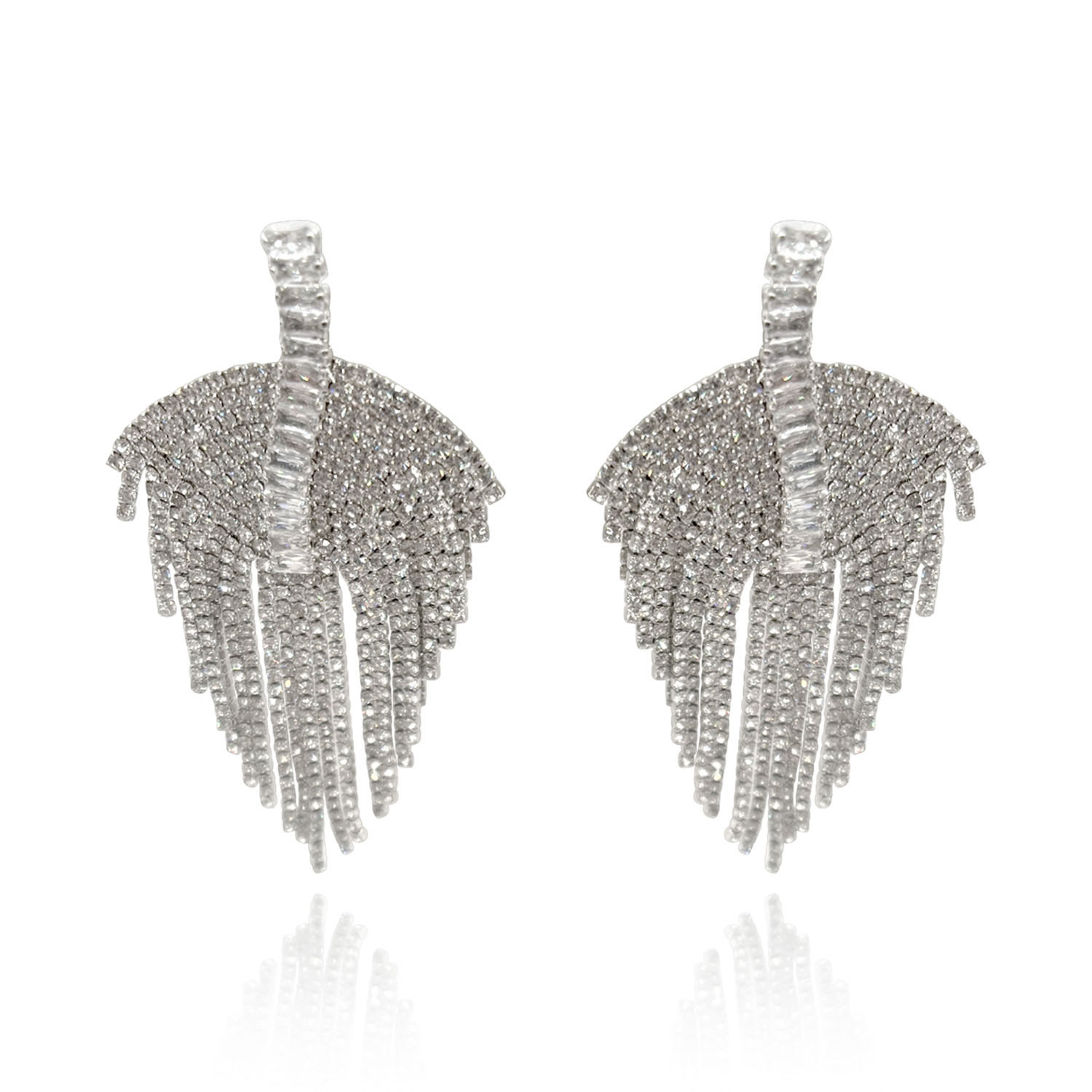 Deco Multi-Crystal Drop Clip-On Earrings - Rhodium Setting