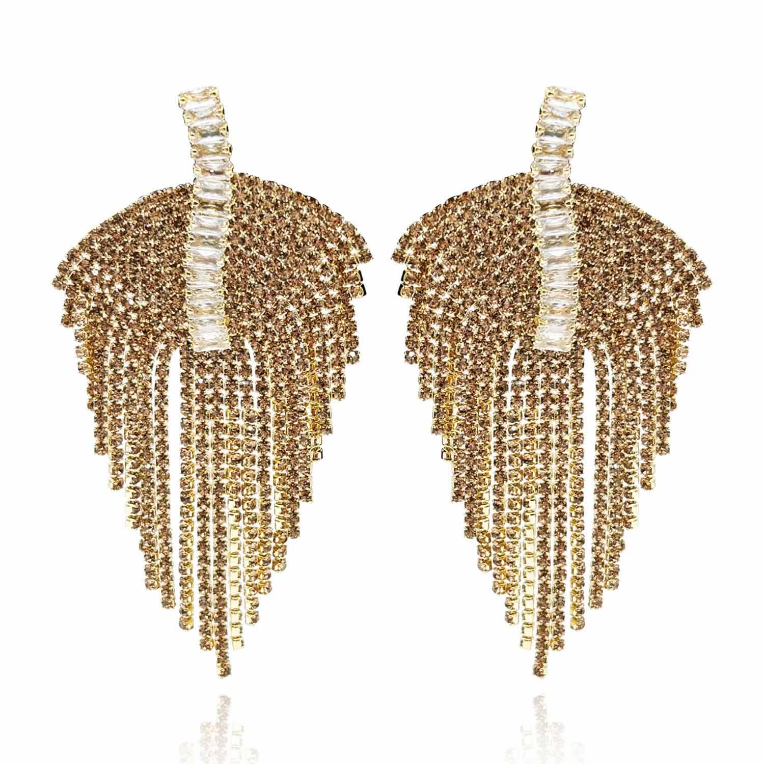 Deco Style Gold Clip-On Drop Earrings With Crystal And Crystal Baguette Accents