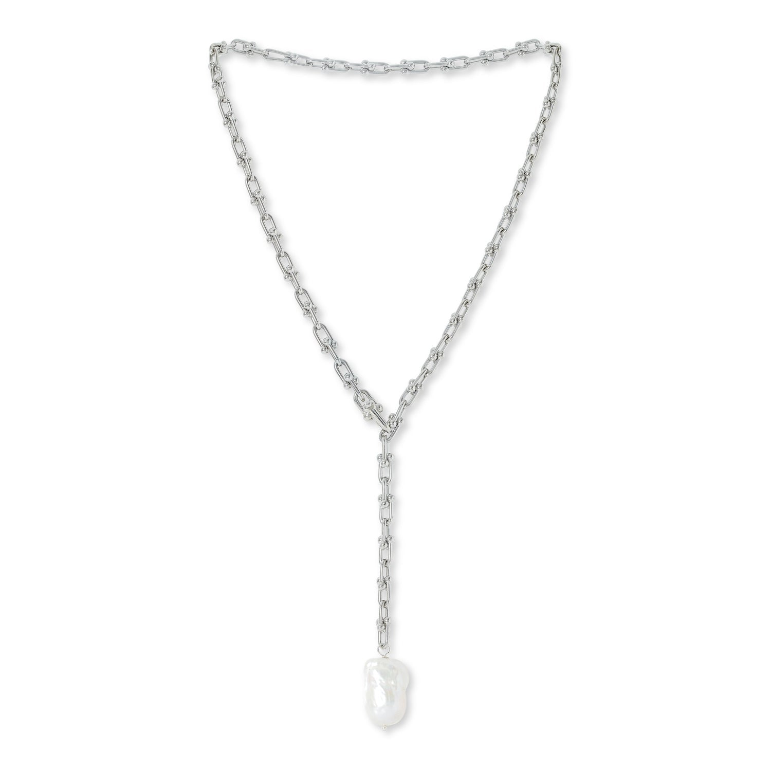 Decus Baroque Cultured Freshwater Pearl Drop On Chunky White Gold Chain