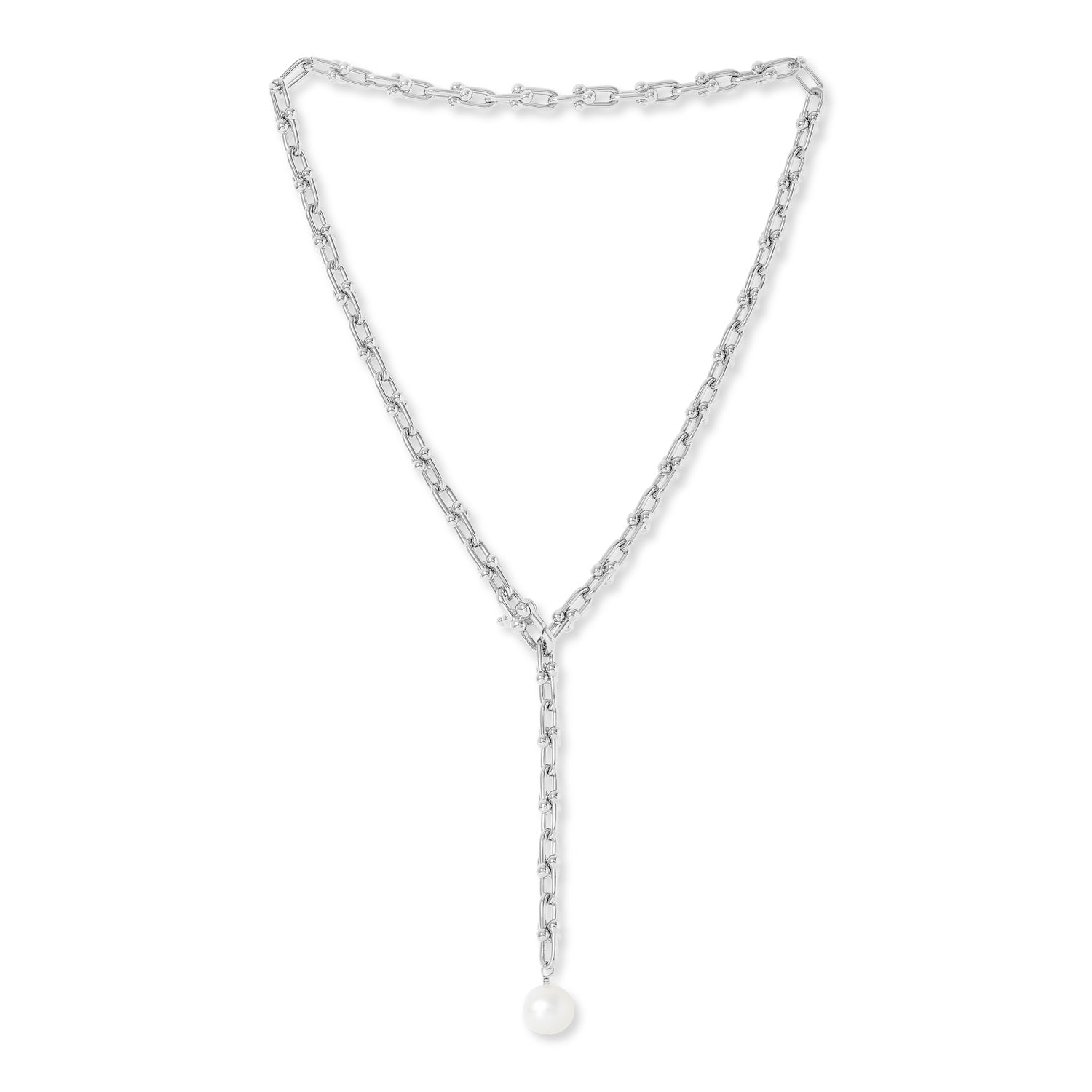 Decus Cultured Freshwater Pearl Drop On Chunky White Gold Chain