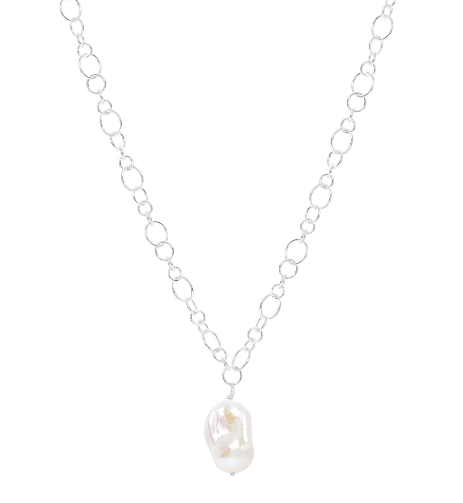 Decus Large Baroque Cultured Freshwater Pearl Drop On Chunky Silver Chain