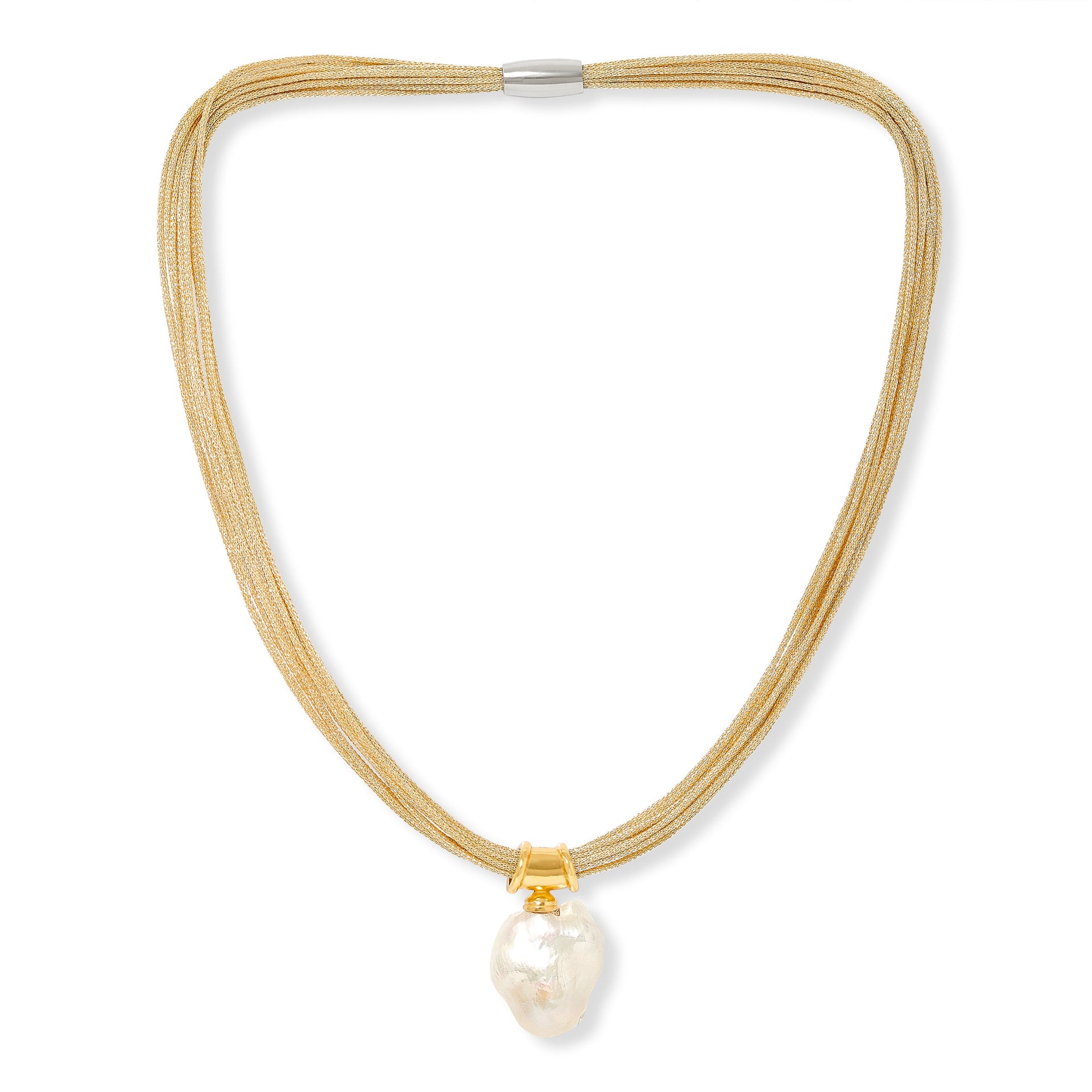 Decus Large Baroque 'Fireball' Cultured Freshwater Pearl Drop On Multi-Strand Gold Necklace