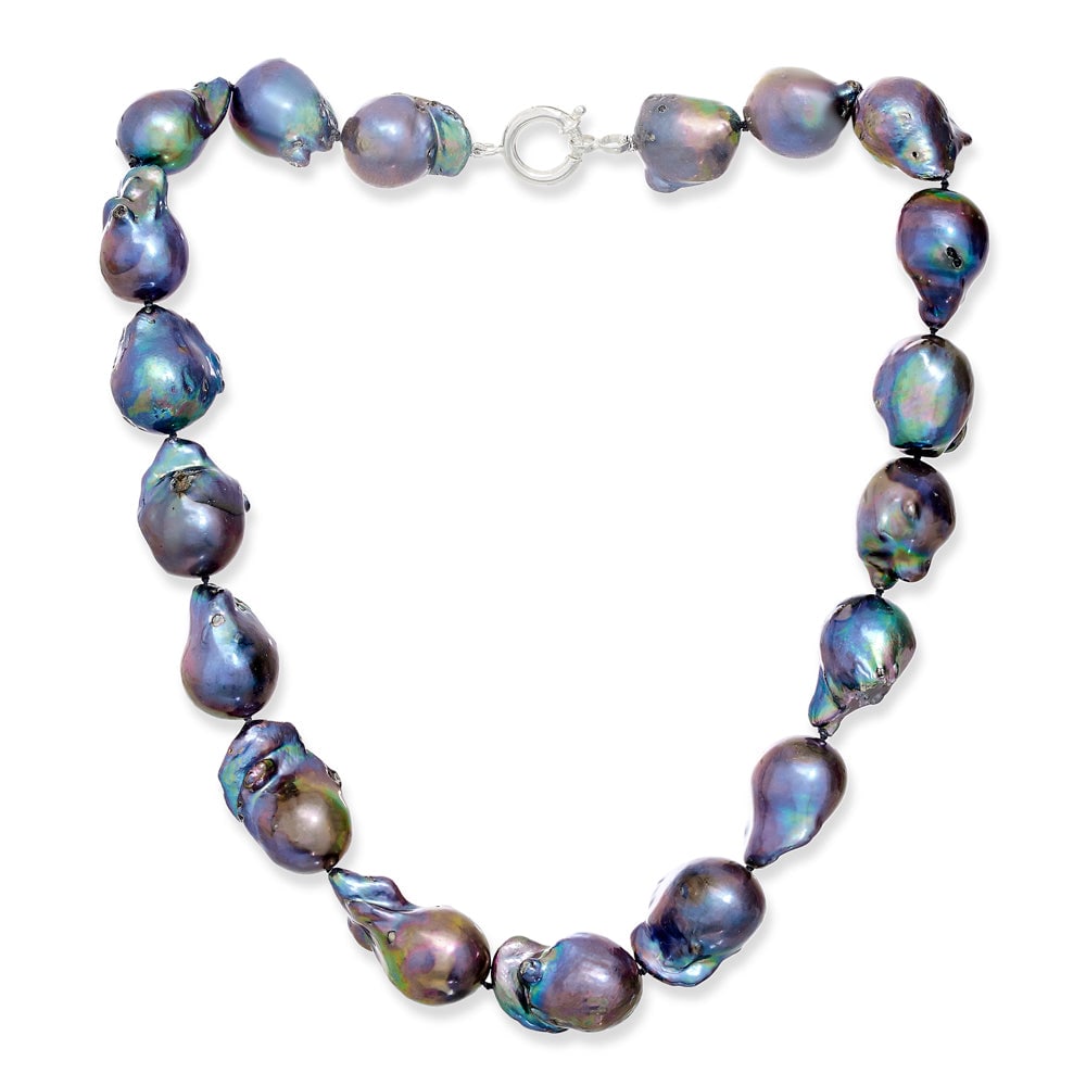 Decus Large Black Cultured Freshwater Baroque Pearl Necklace