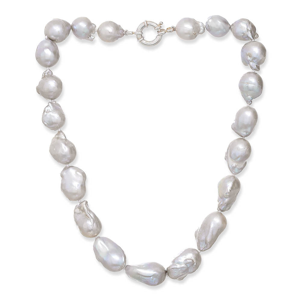 Decus Large Grey Cultured Freshwater Baroque Pearl Necklace