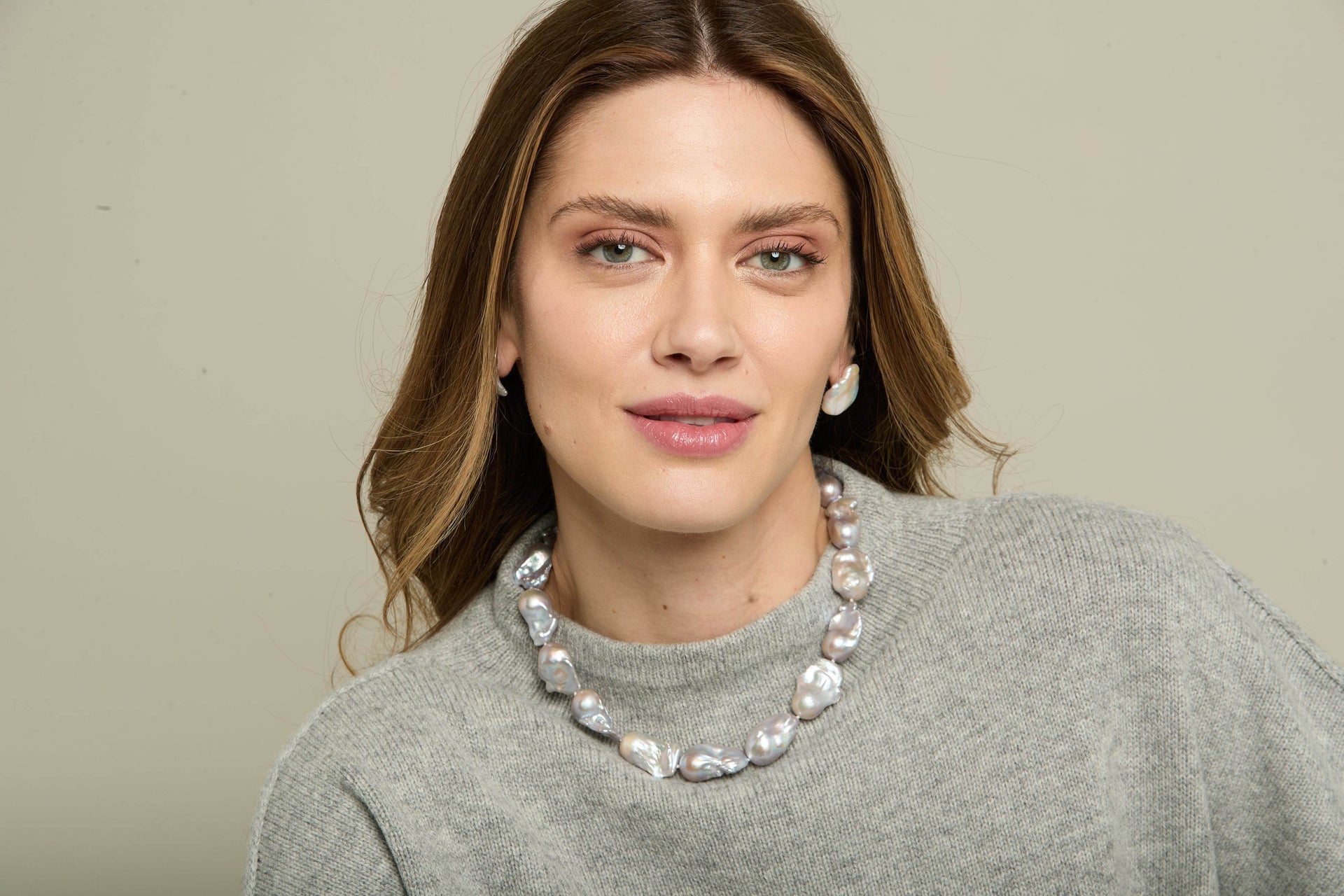 Decus Large Grey Cultured Freshwater Baroque Pearl Necklace