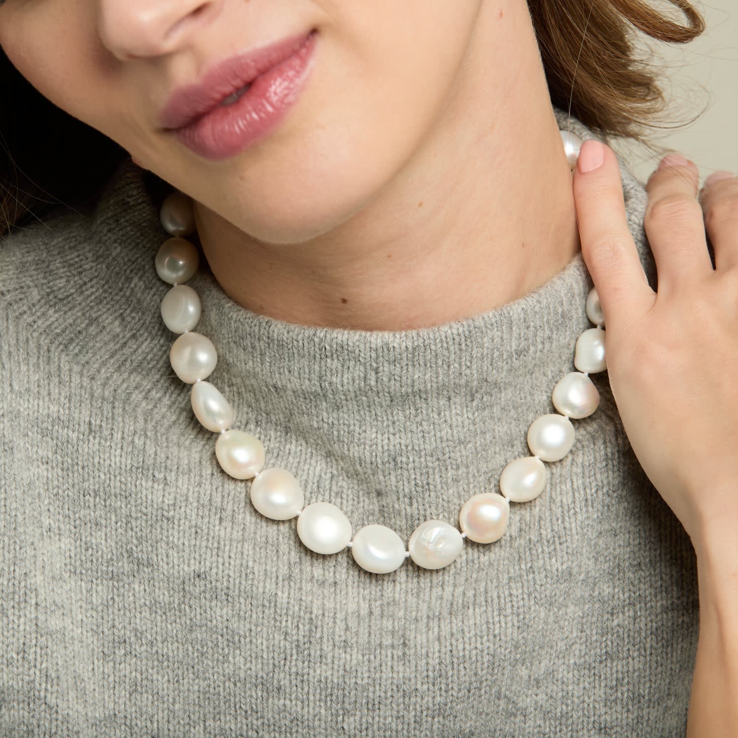 Decus Large Irregular Cultured Freshwater Pearl Necklace With Sterling Silver Toggle Clasp