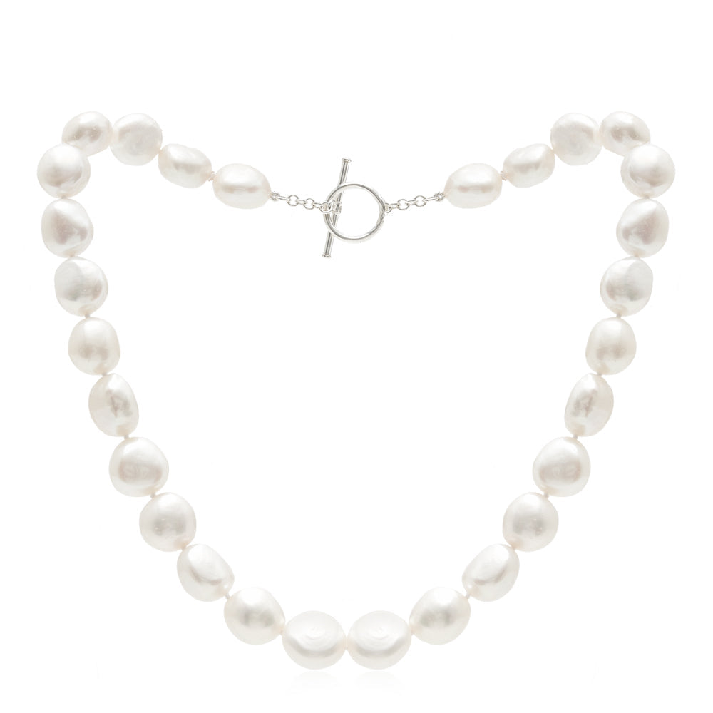 Decus Large Irregular Cultured Freshwater Pearl Necklace With Sterling Silver Toggle Clasp