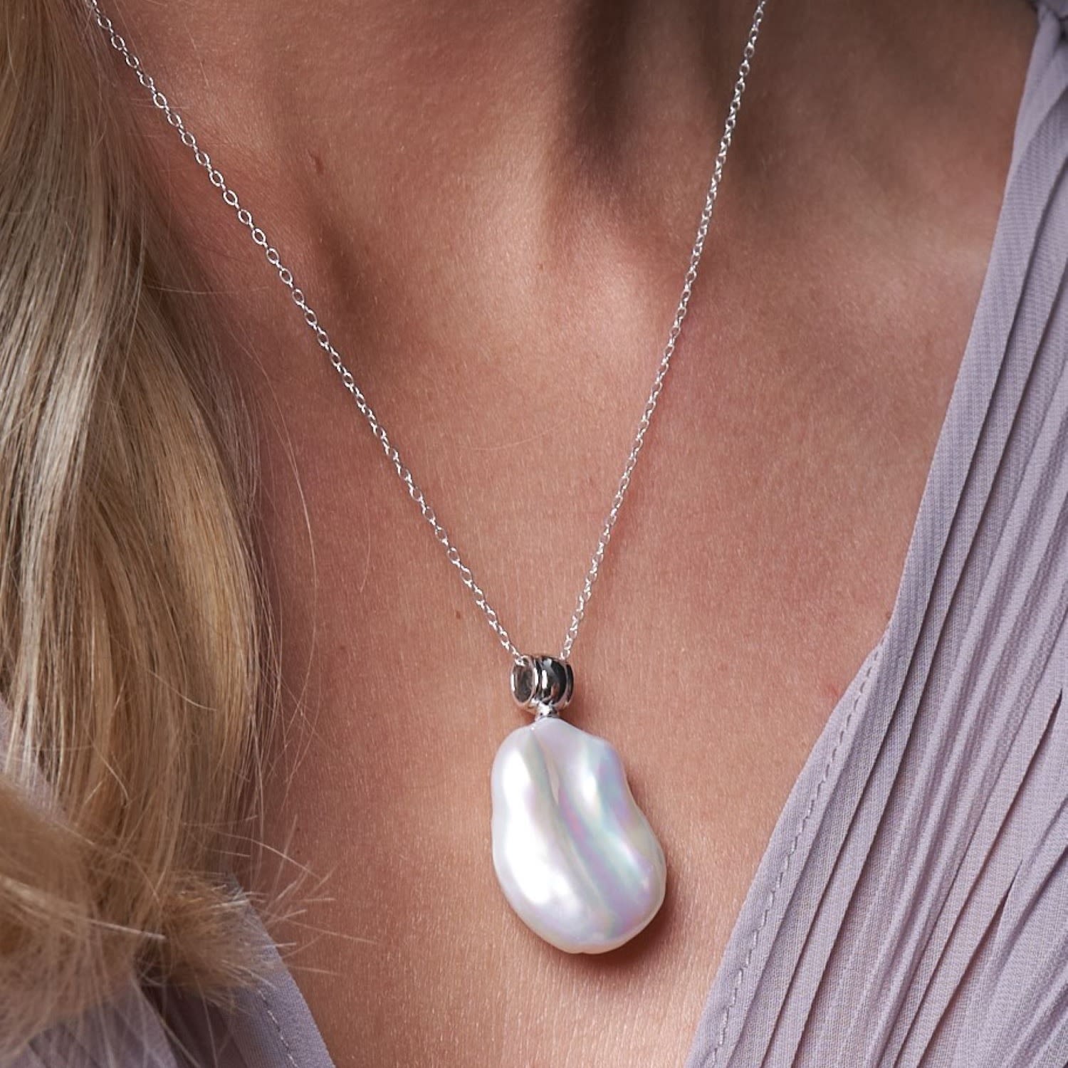 Decus Large Keishi Pearl Pendant On Fine Sterling Silver Chain