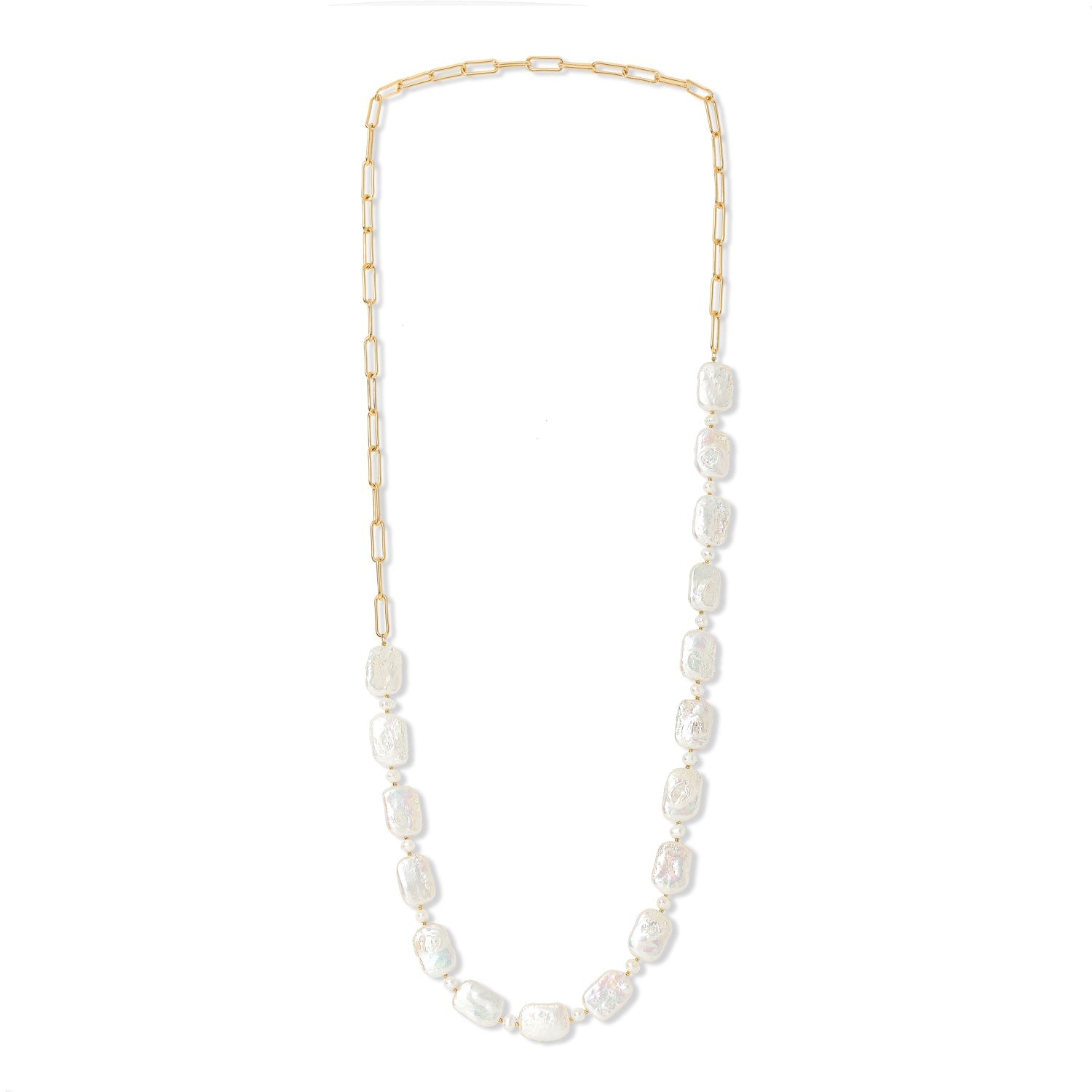Decus Oblong Keishi Pearl Necklace With Gold Plate Chain