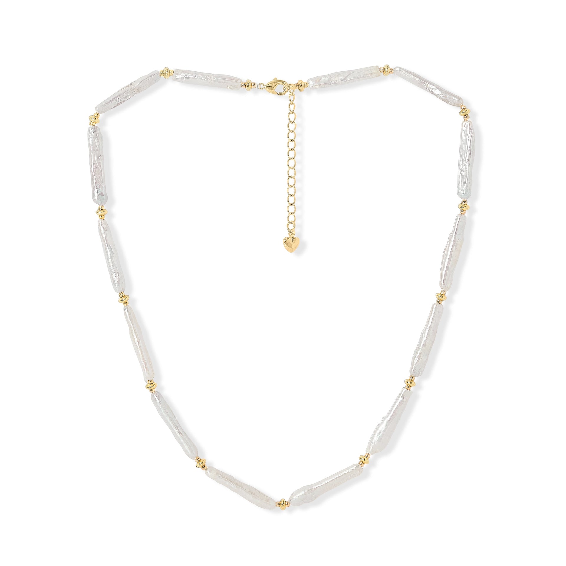 Decus White 'Stick' Cultured Freshwater Pearl Necklace With Gold Plate Beads
