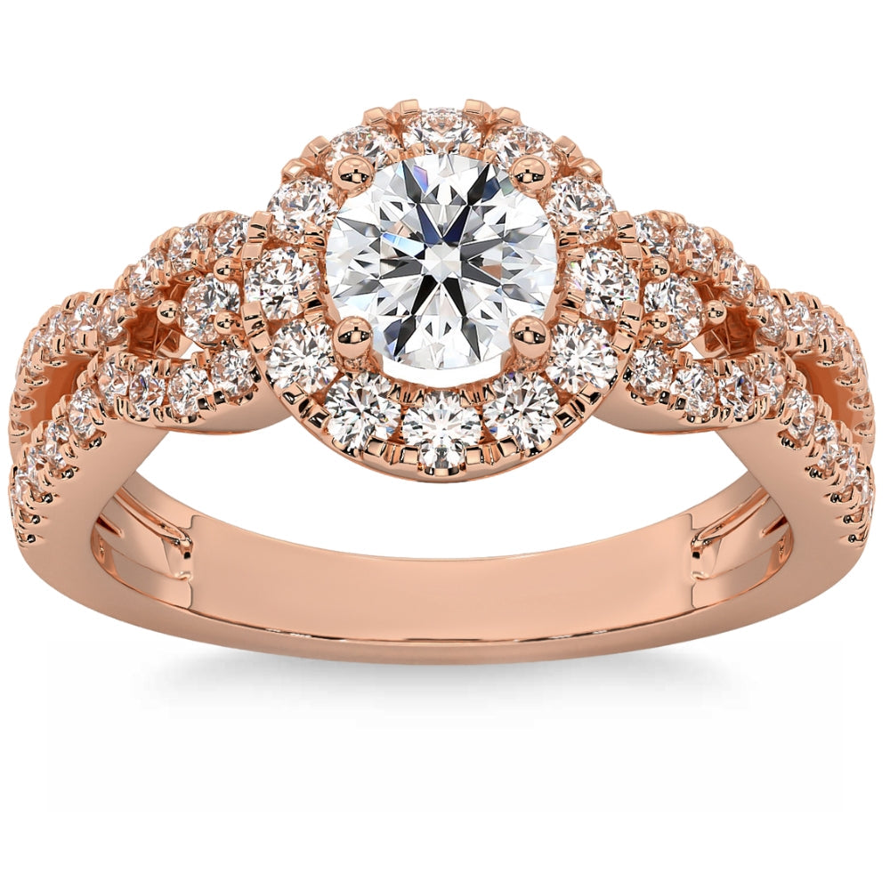 1 1/2 ct Diamond Engagement Ring Halo Twist Band 14k Gold Lab Grown