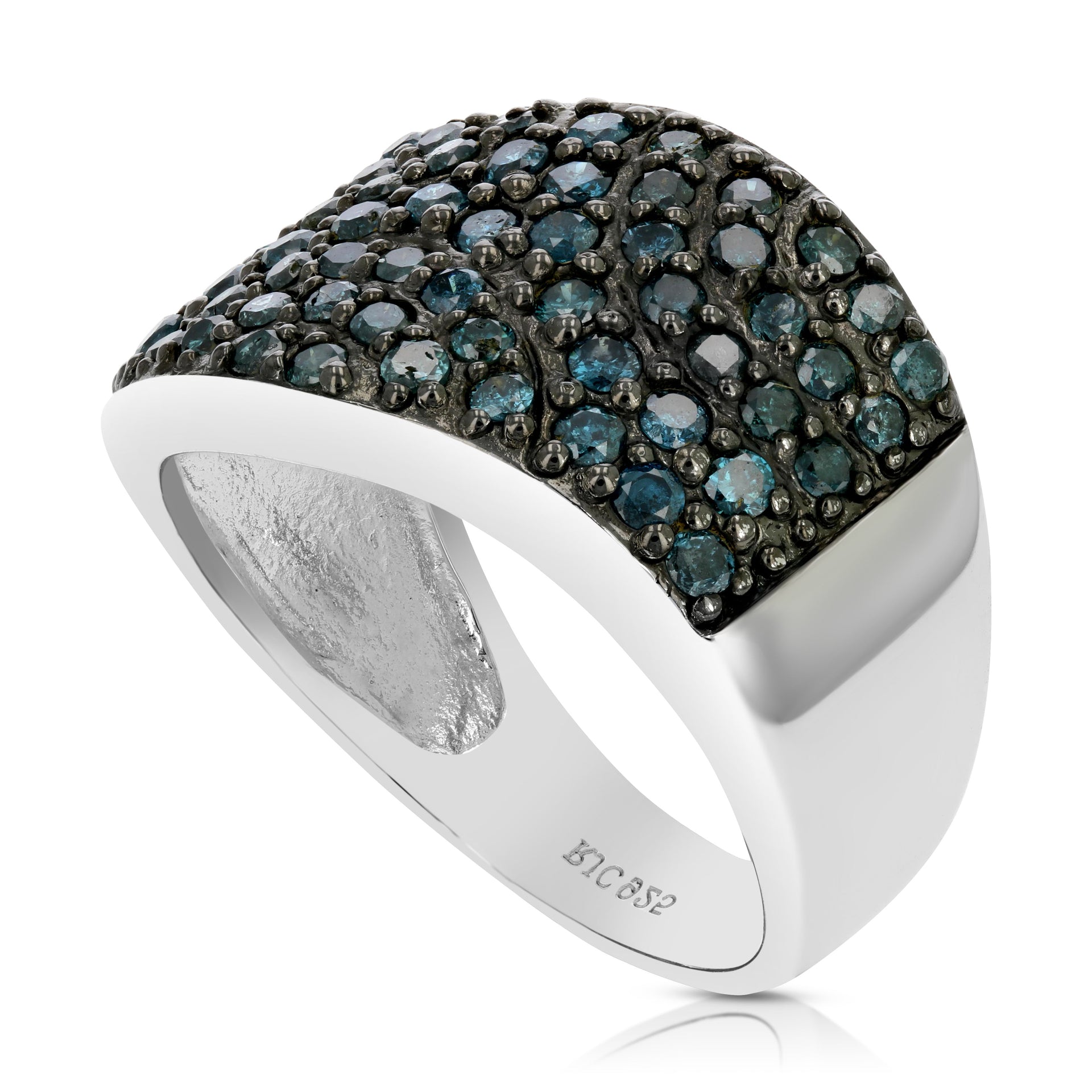 1.10 cttw Blue Diamond Ring .925 Sterling Silver with Rhodium Plating