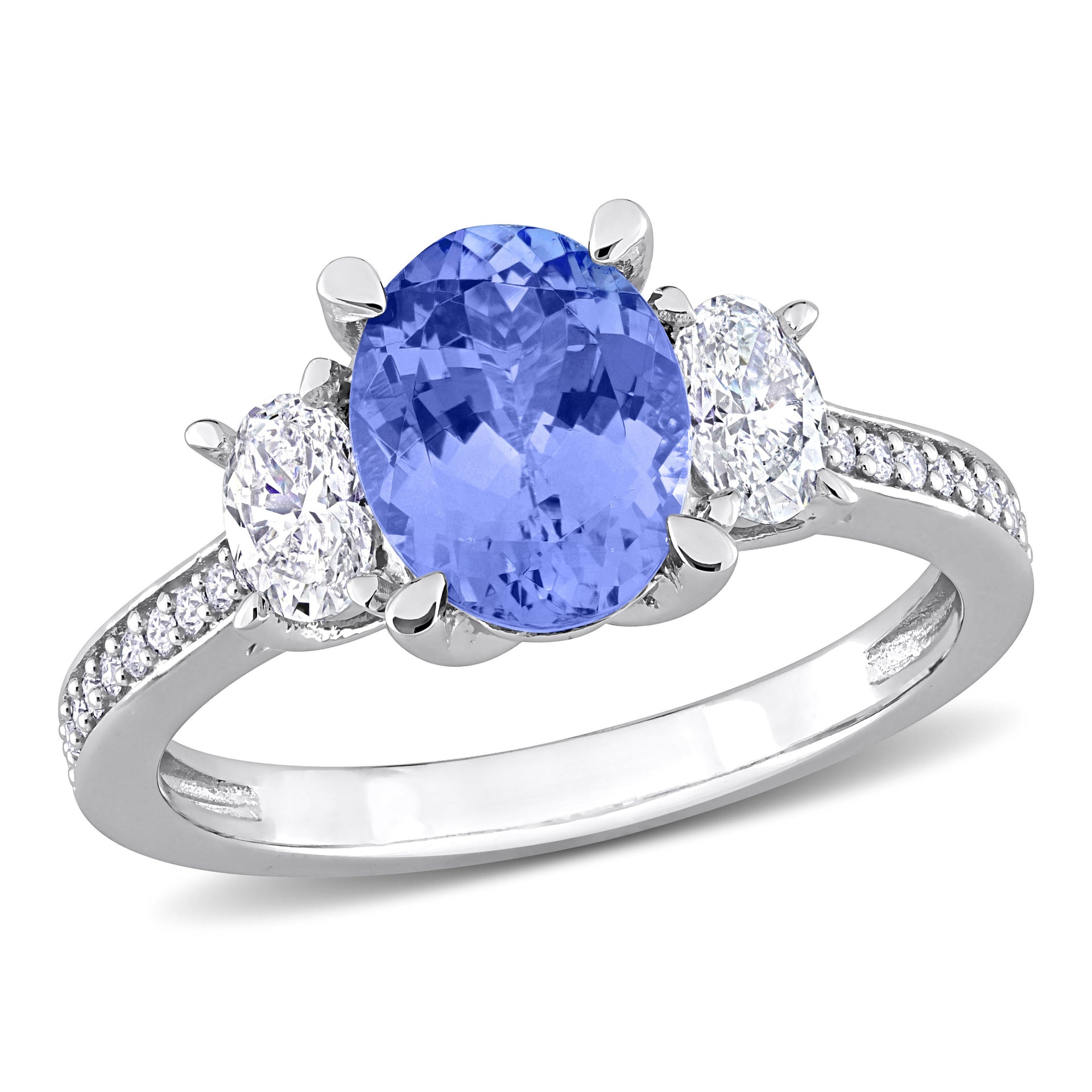 Mimi & Max Oval Cut Tanzanite 5/8ct Diamond 3-stone Ring 14k White Gold