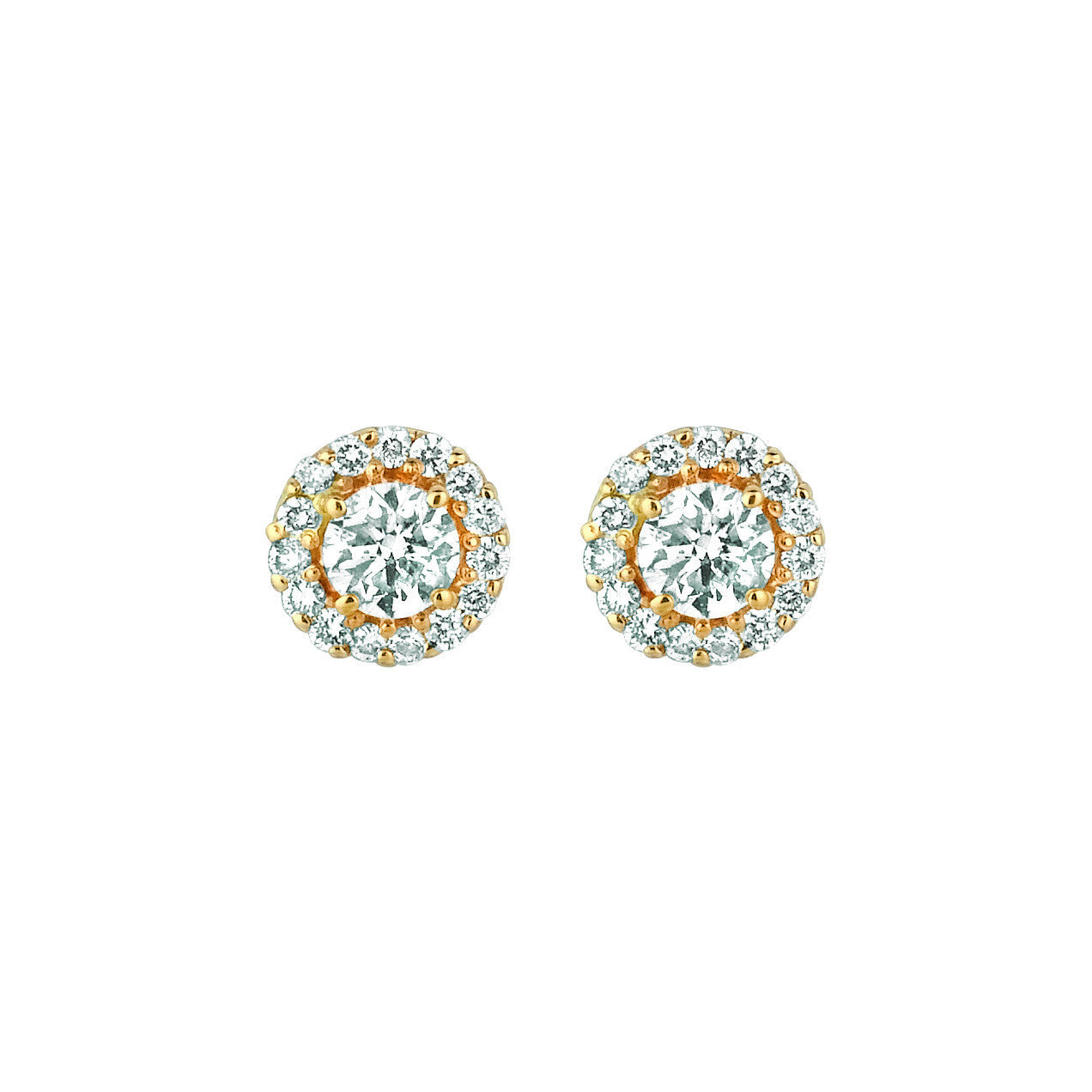 Diamond Solitaire Stud Earrings with Pave Diamonds Yellow Gold