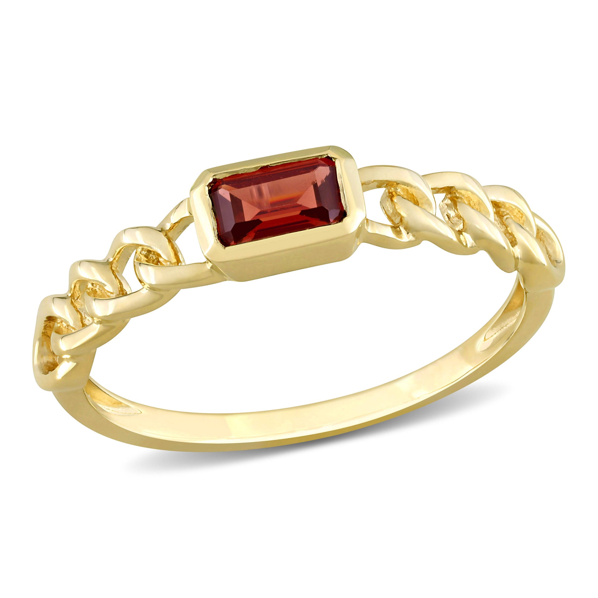 1/3ct TW Baguette Garnet Link Ring in 14k Yellow Gold