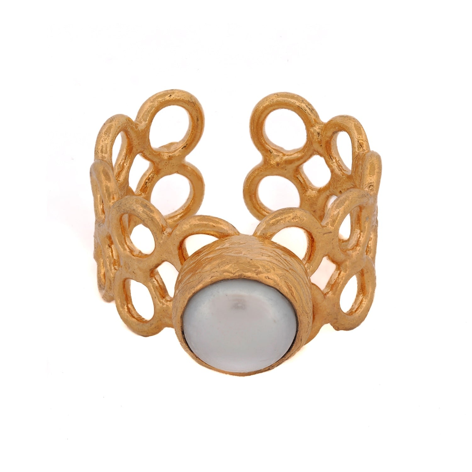 Delicate Gold & Pearl Adjustable Ring - Gold