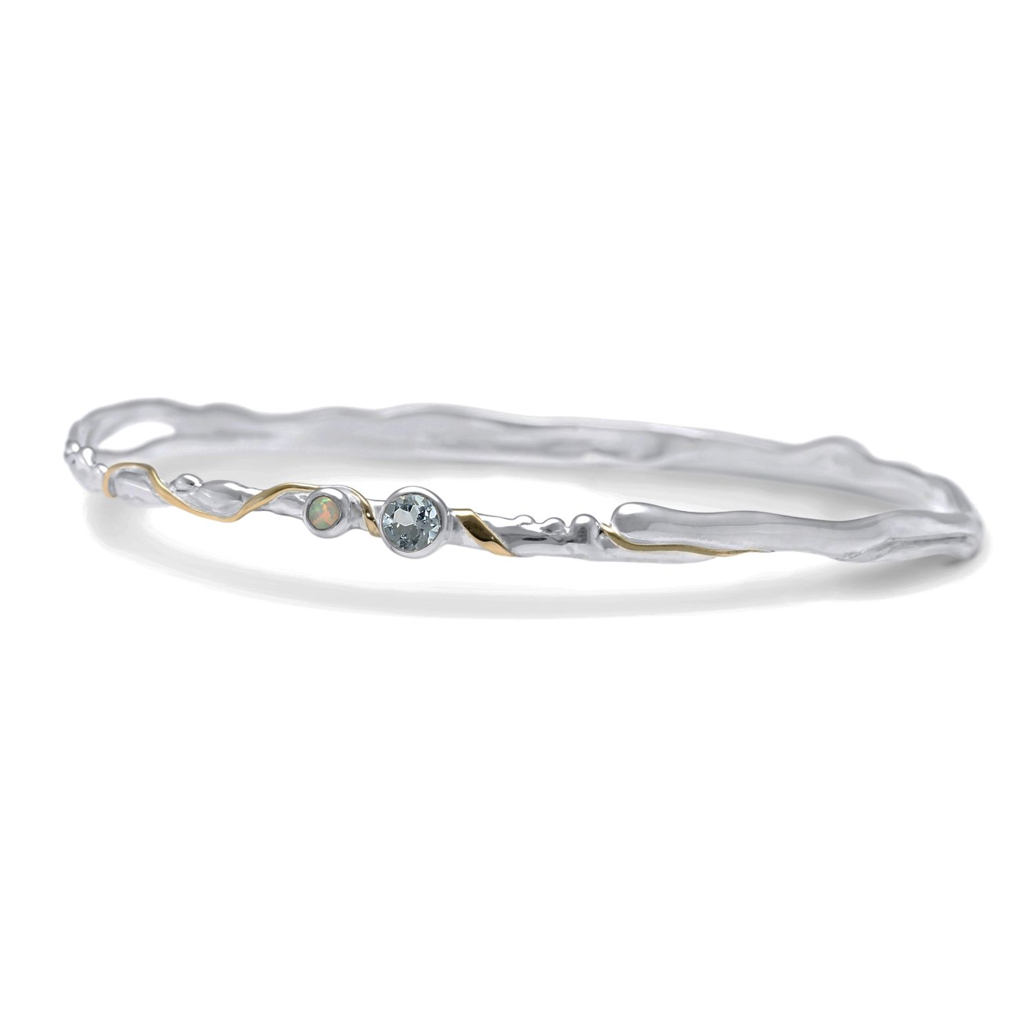 Delicate Opal & Blue Topaz Sterling Silver Bangle