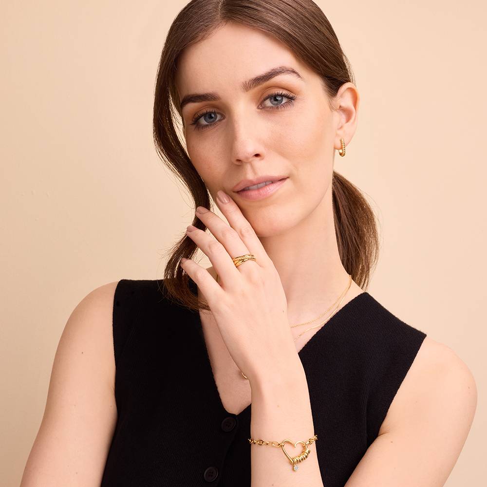 Delina Bracelet with Engraved Beads & 0.10CT Diamond in 18K Gold Vermeil