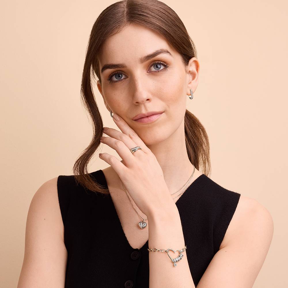 Delina Bracelet with Engraved Beads & 0.10CT Diamond in Silver Sterling