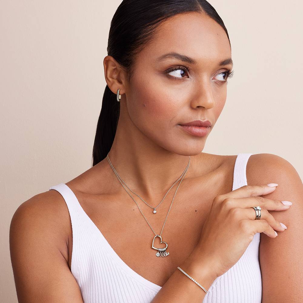 Delina Necklace with Drop Initials & 0.25CT Diamond in Silver