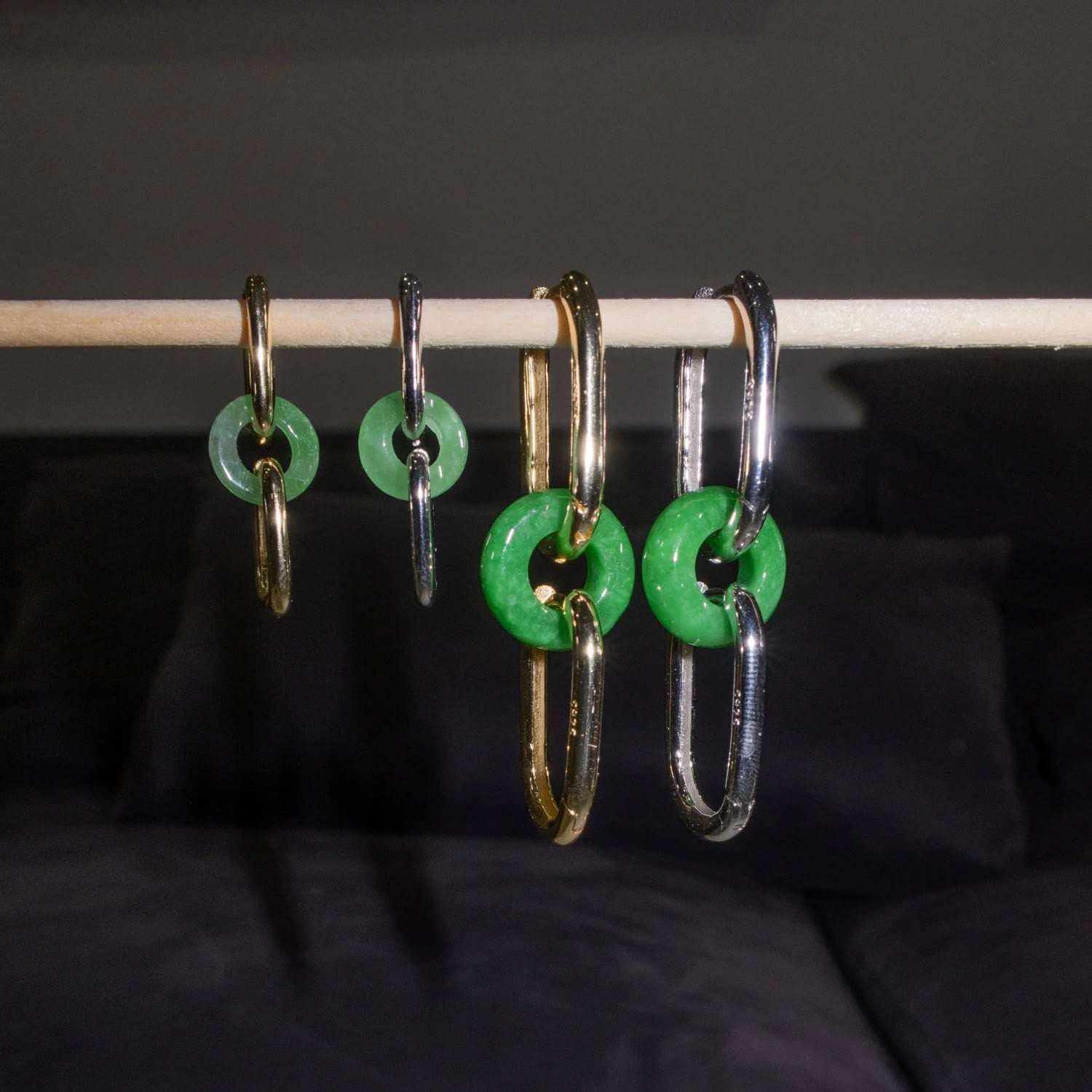 Della Convertible Link Jade Earrings - Gold Small