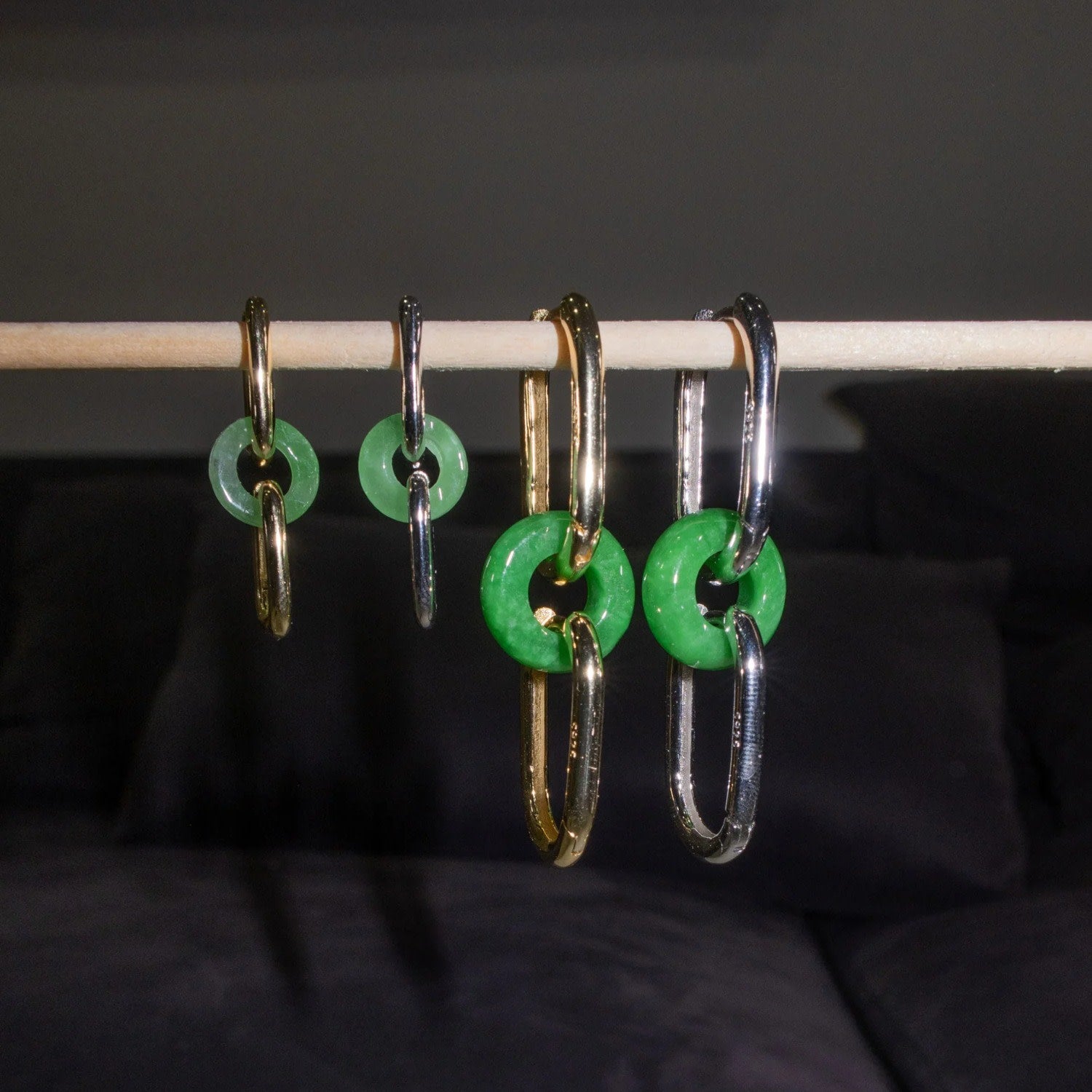 Della Convertible Link Jade Earrings - Silver Large