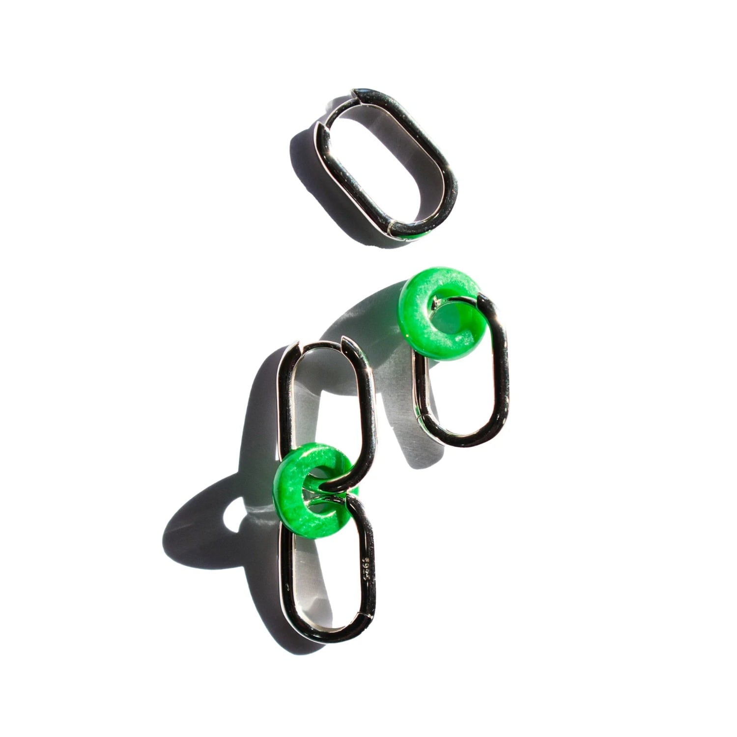 Della Convertible Link Jade Earrings - Silver Large