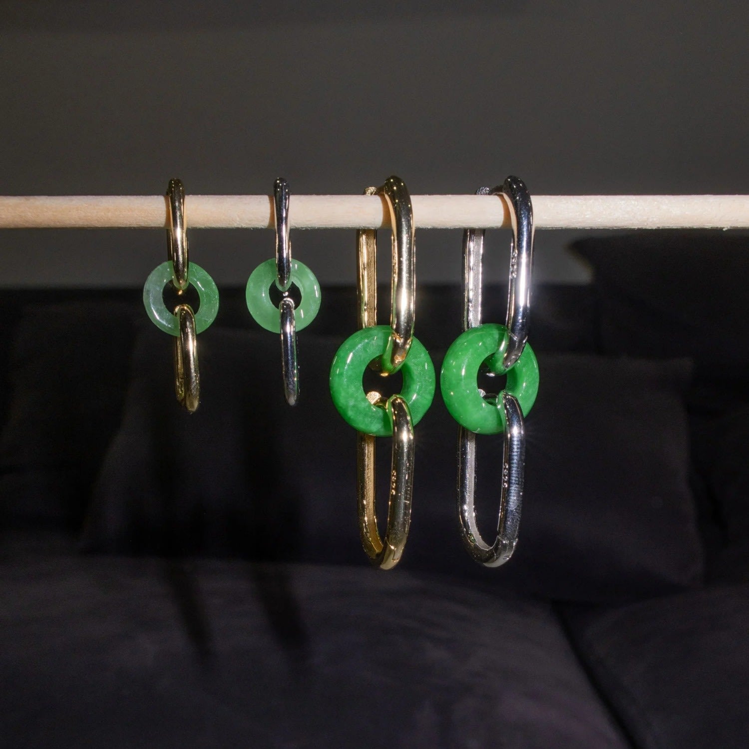 Della Convertible Link Jade Earrings - Silver Small