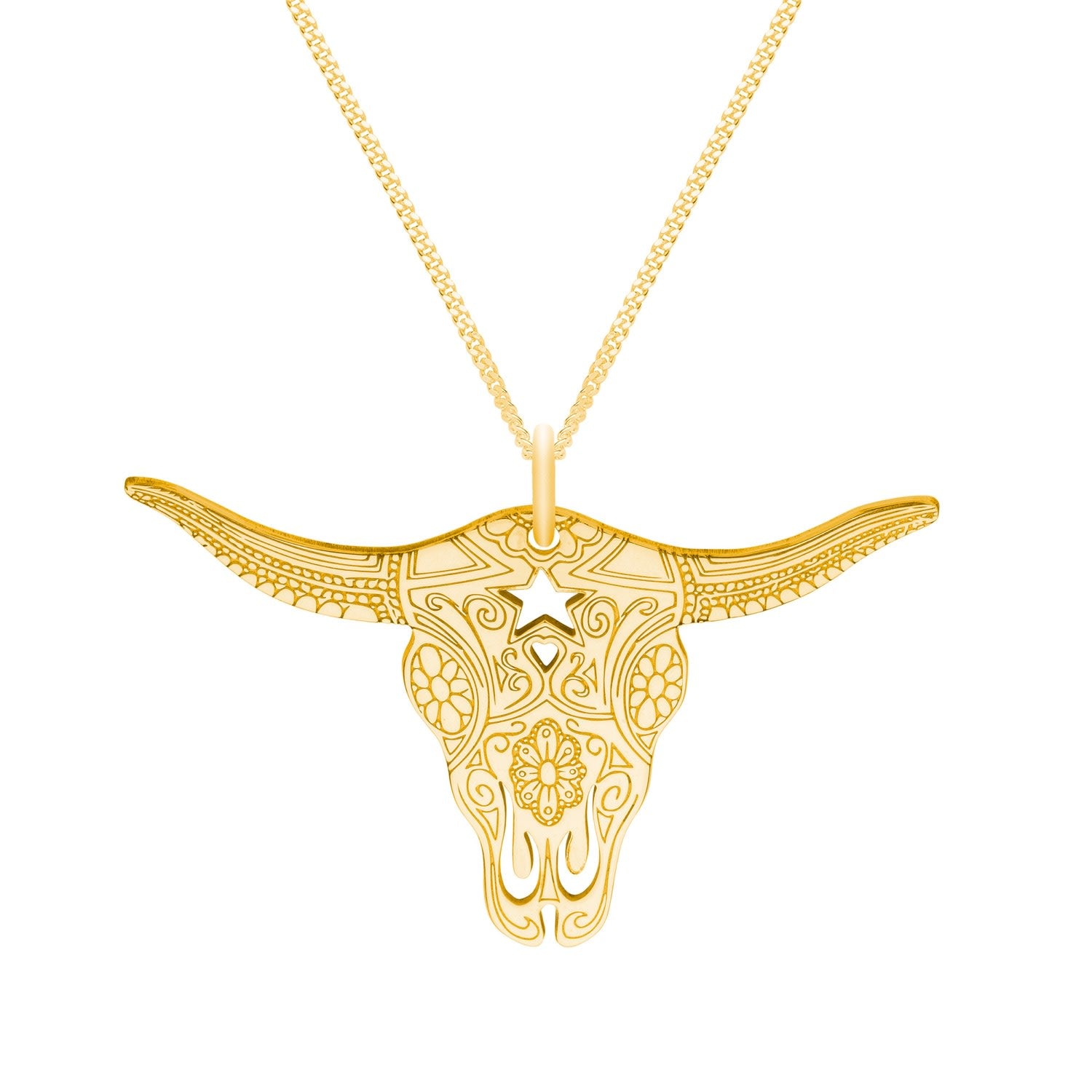Medium Gold Texas Longhorn Pendant Necklace