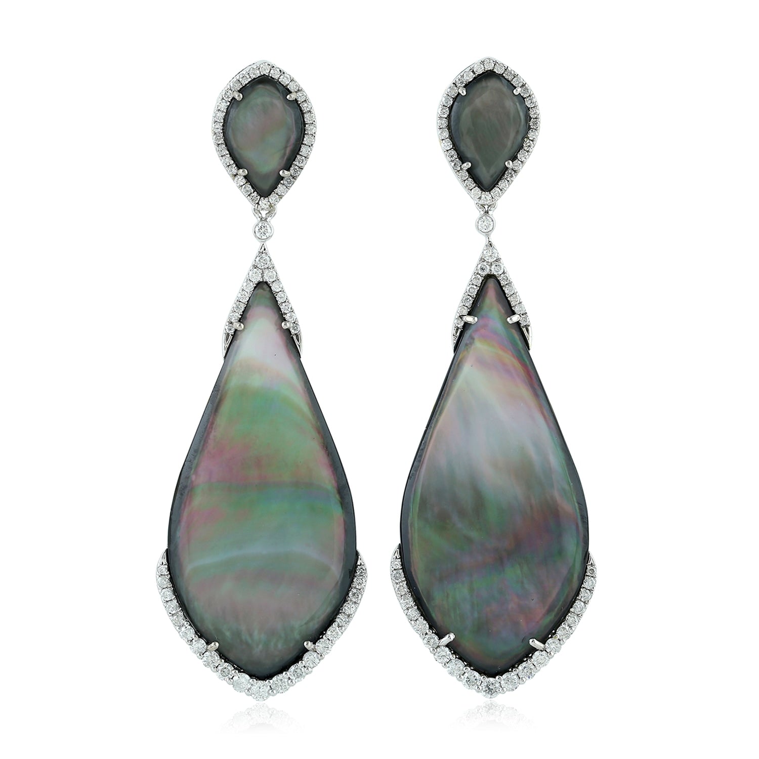 Natural Black Mother Of Pearl & Diamond In 18K White Gold