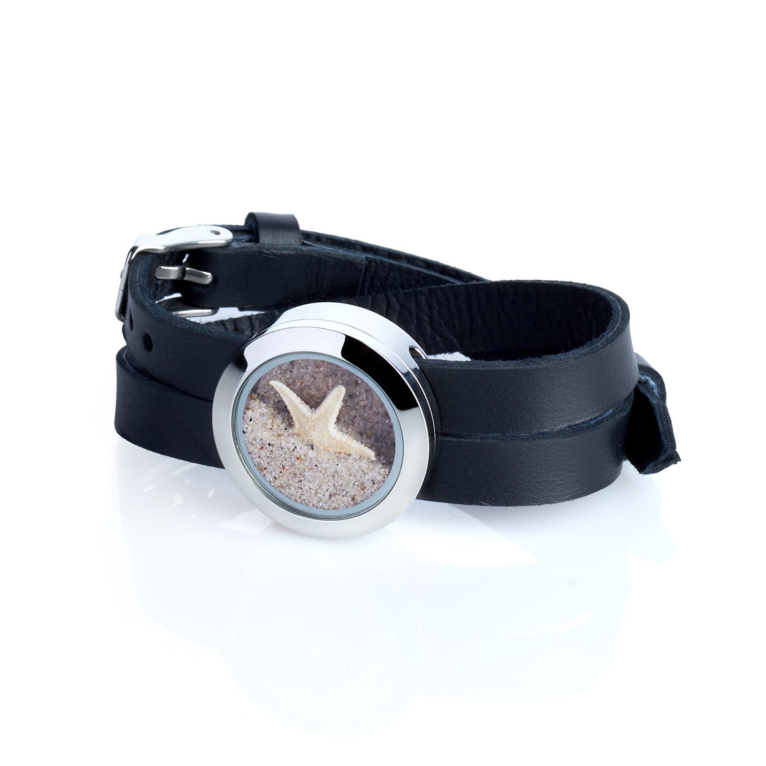 Handcrafted Leather Bracelet With Natural Starfish & Beach Sand – Designer Vacation Jewelry