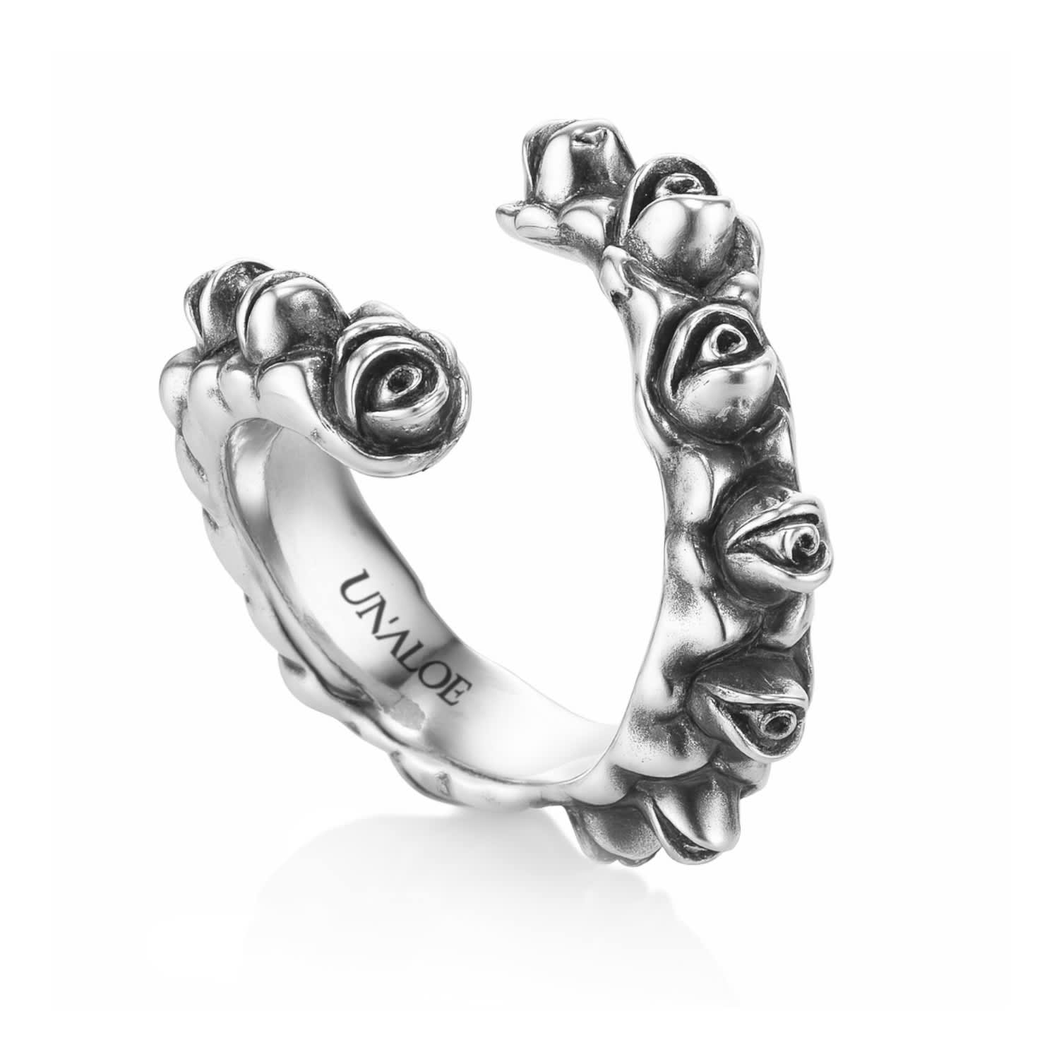 Black Rose Buds Ring Sterling Silver, Handmade, Unaloe Seductive Emotions