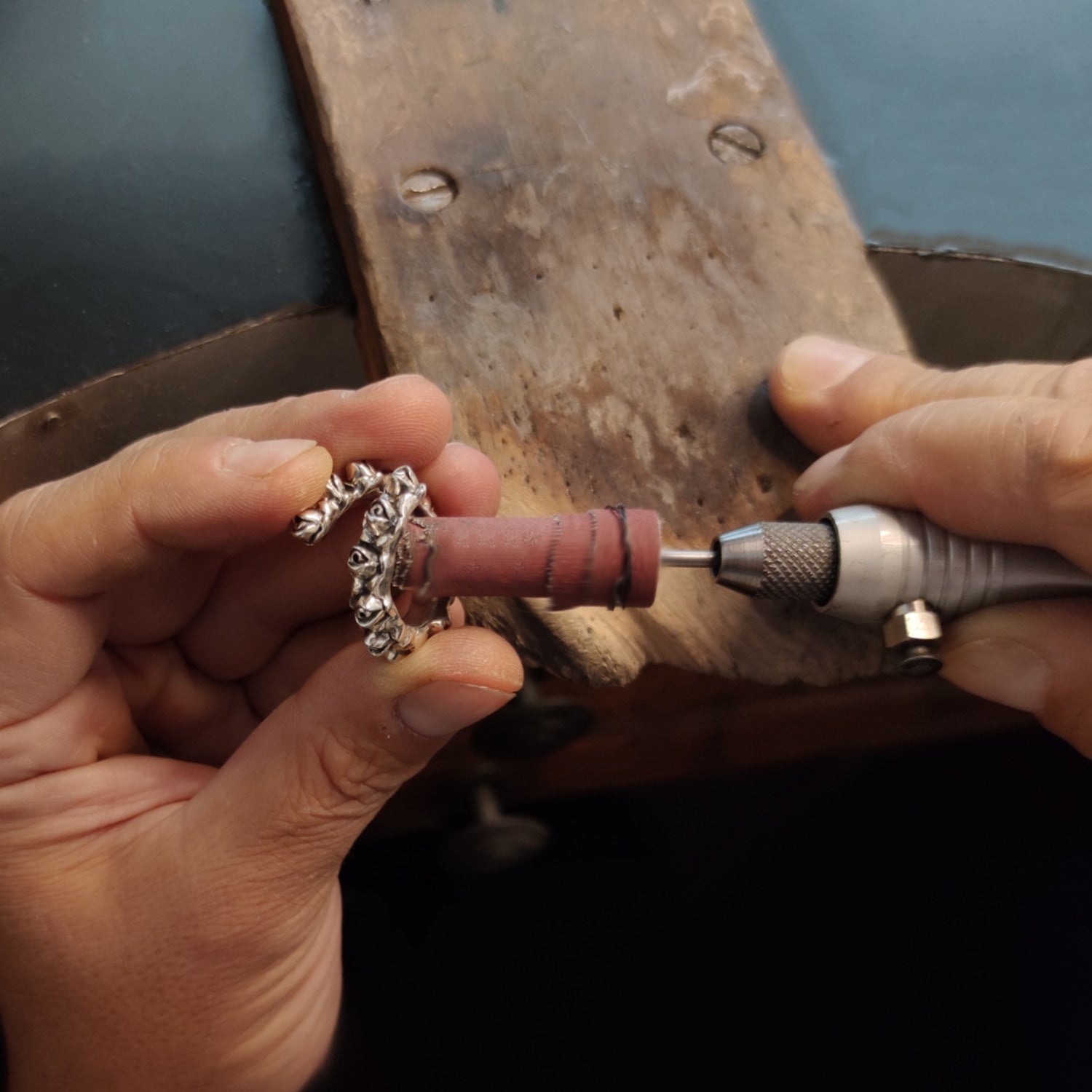 Black Rose Buds Ring Sterling Silver, Handmade, Unaloe Seductive Emotions