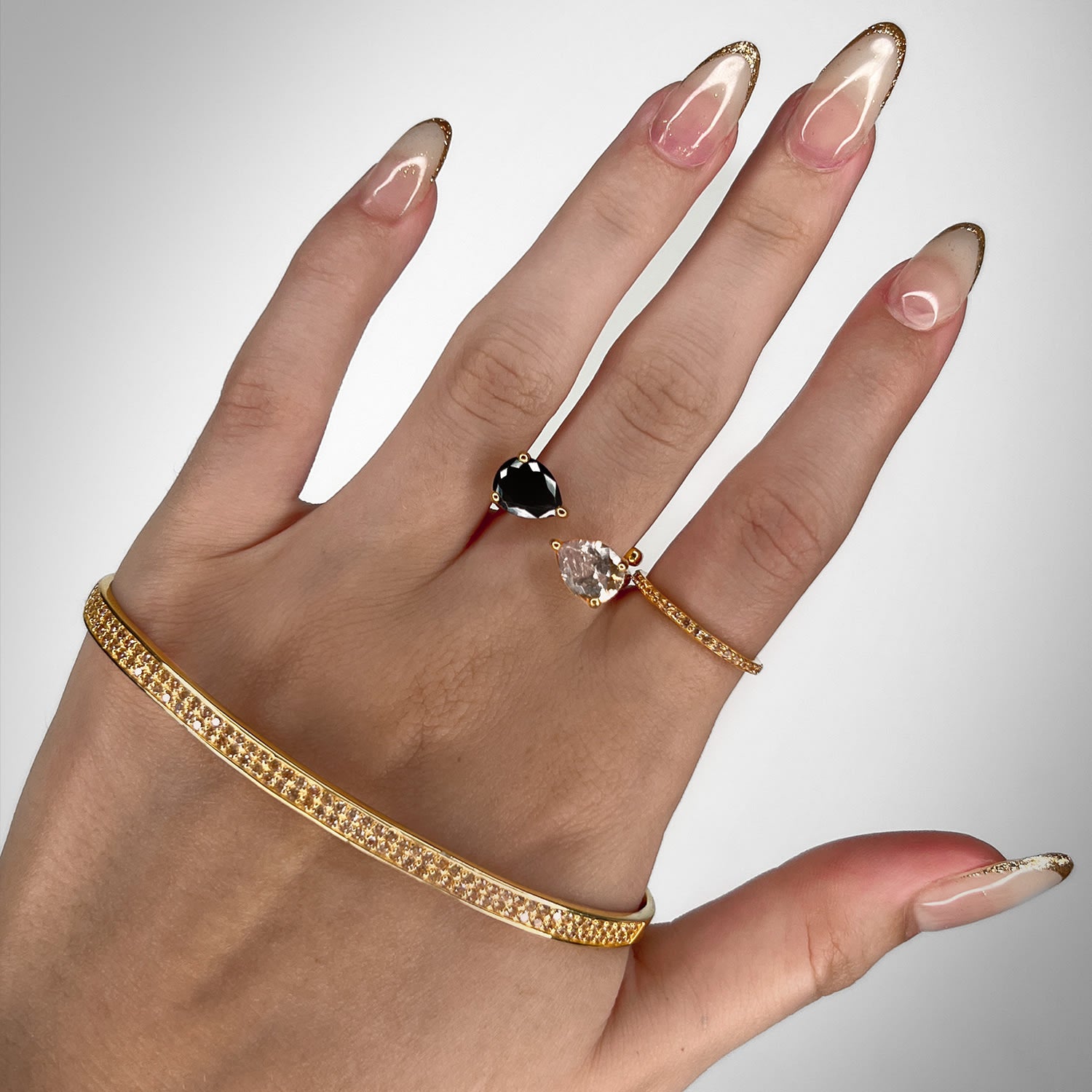 Destiny Palm Cuff With Man Made Champagne Diamonds In 18K Gold Vermeil