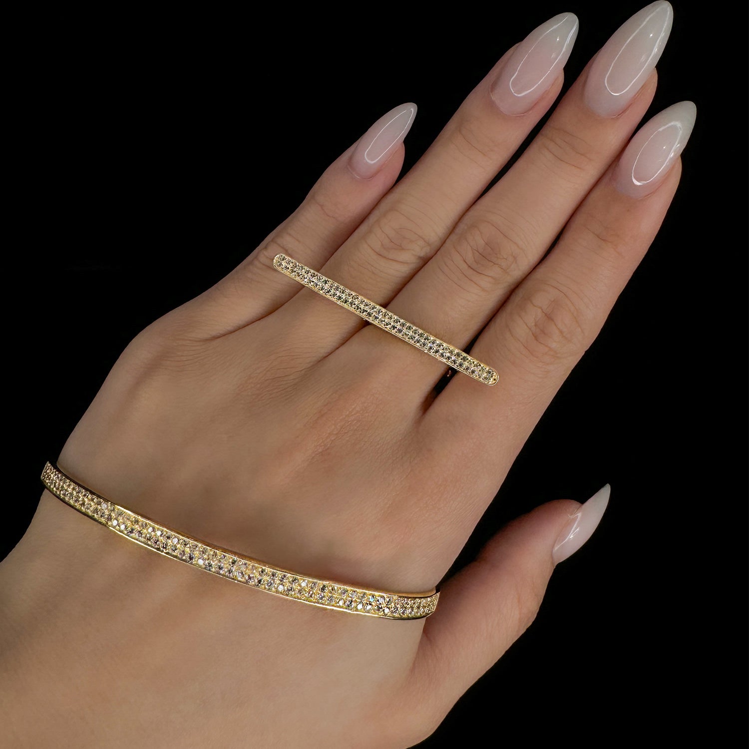 Destiny Palm Cuff With Man Made White Diamonds In Gold